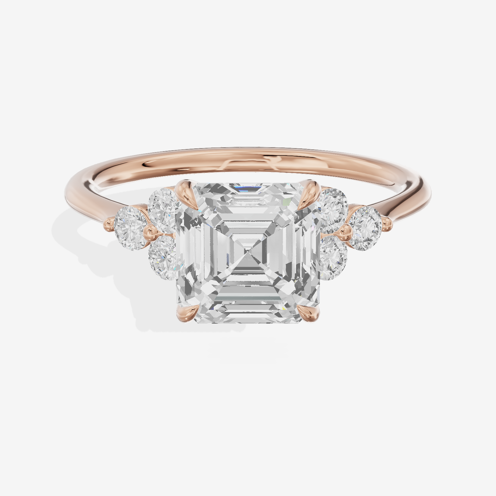 Lustrous Promezza Asscher Engagement Ring with Side Stones (1/20 ct. tw.) in 14K Rose Gold