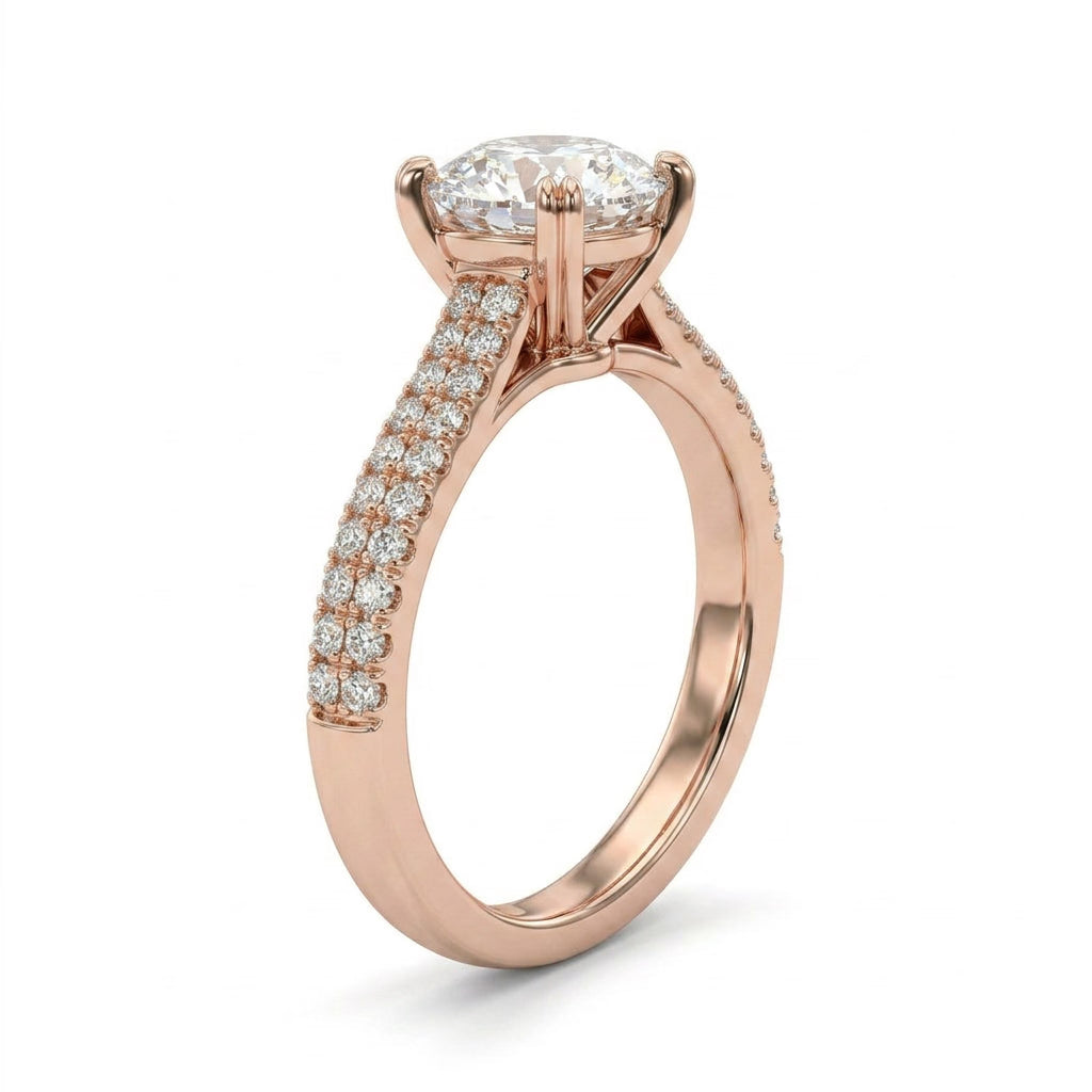 Solitaire Pavé Round Engagement Ring (3.03 ct. tw.) in 18K Rose Gold