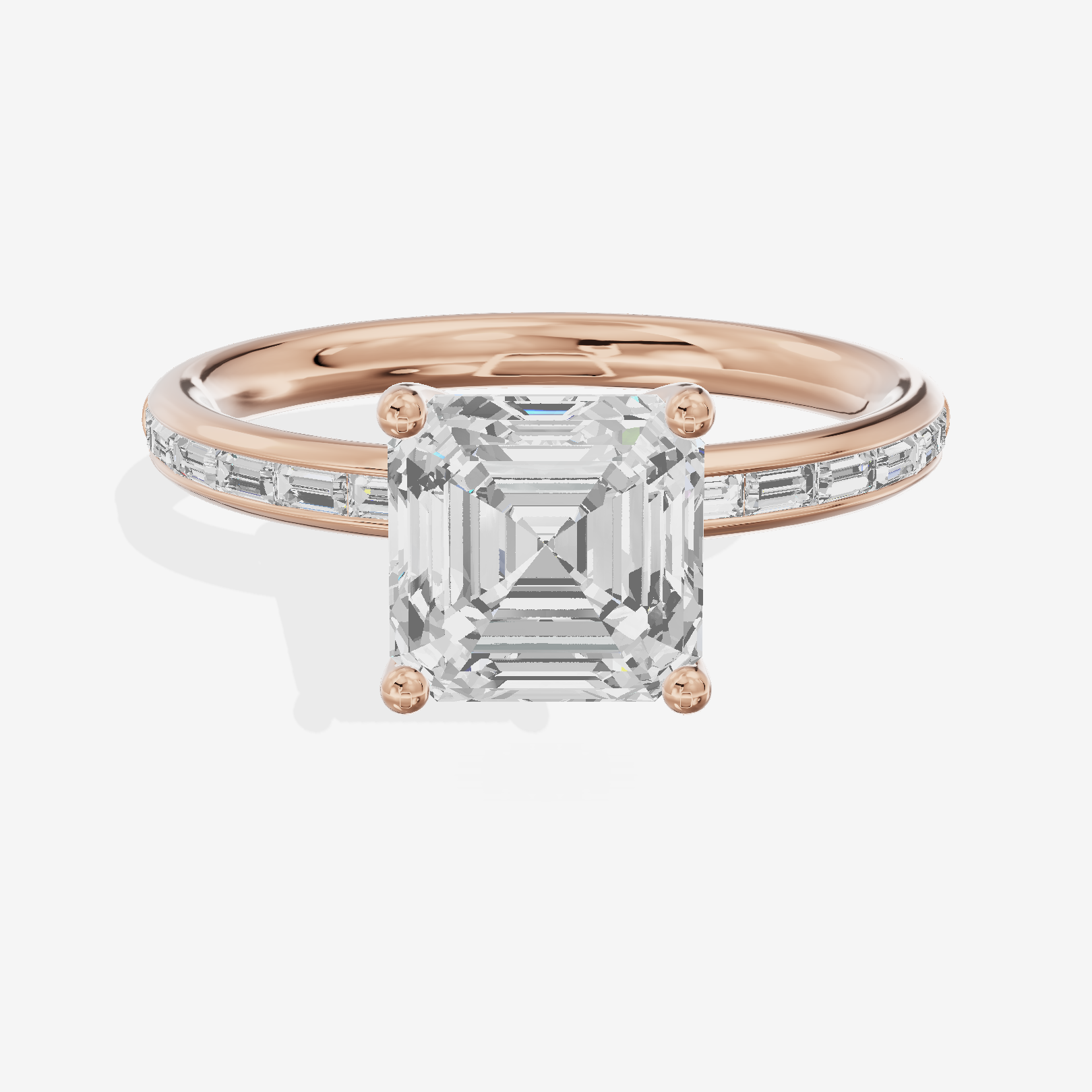 Tender Sincere Asscher Engagement Ring with Side Stones (1/6 ct. tw.) in 18K Rose Gold