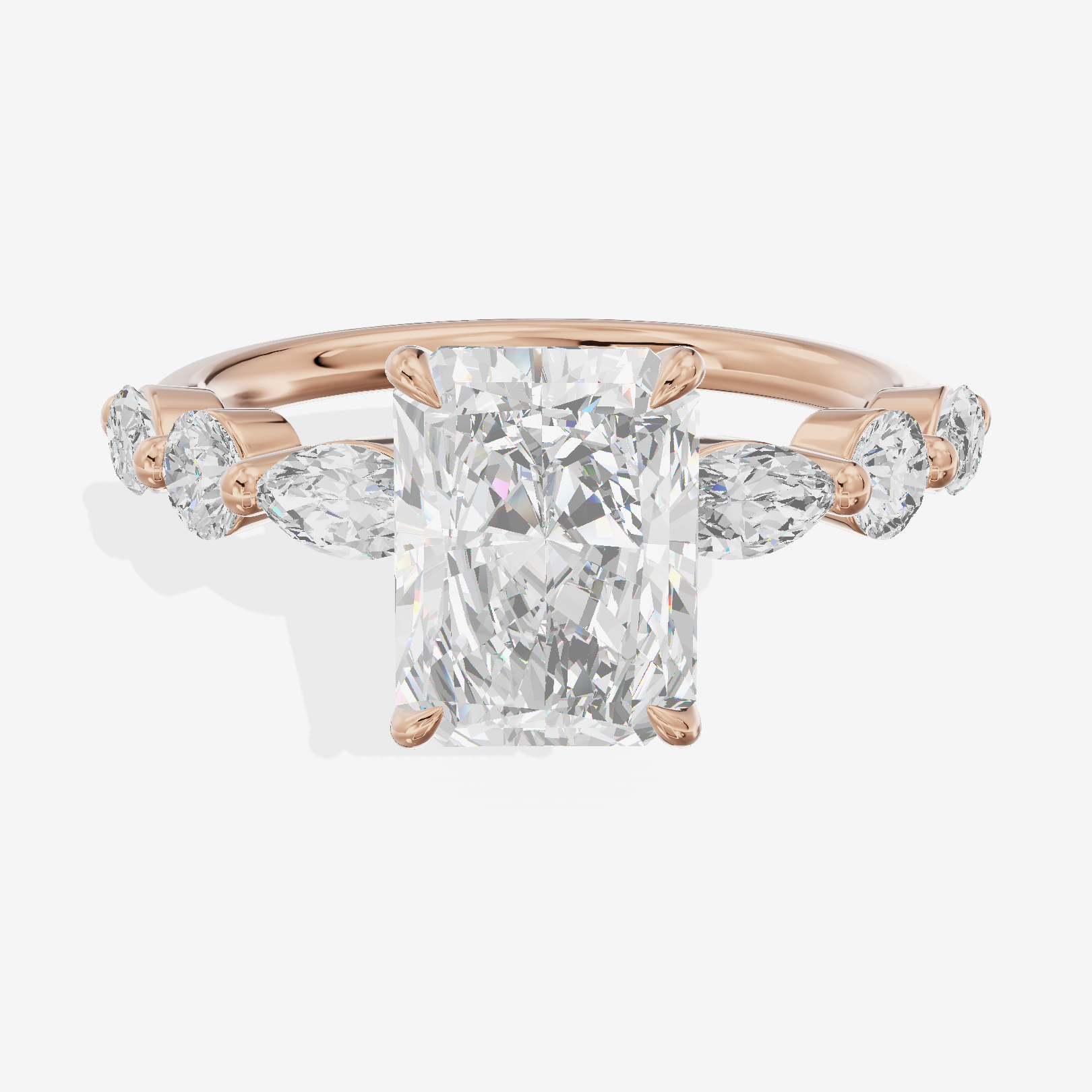 Lumera Cathedral Radiant Engagement Ring with Side Stones (1/3 ct. tw.) in 18K Rose Gold