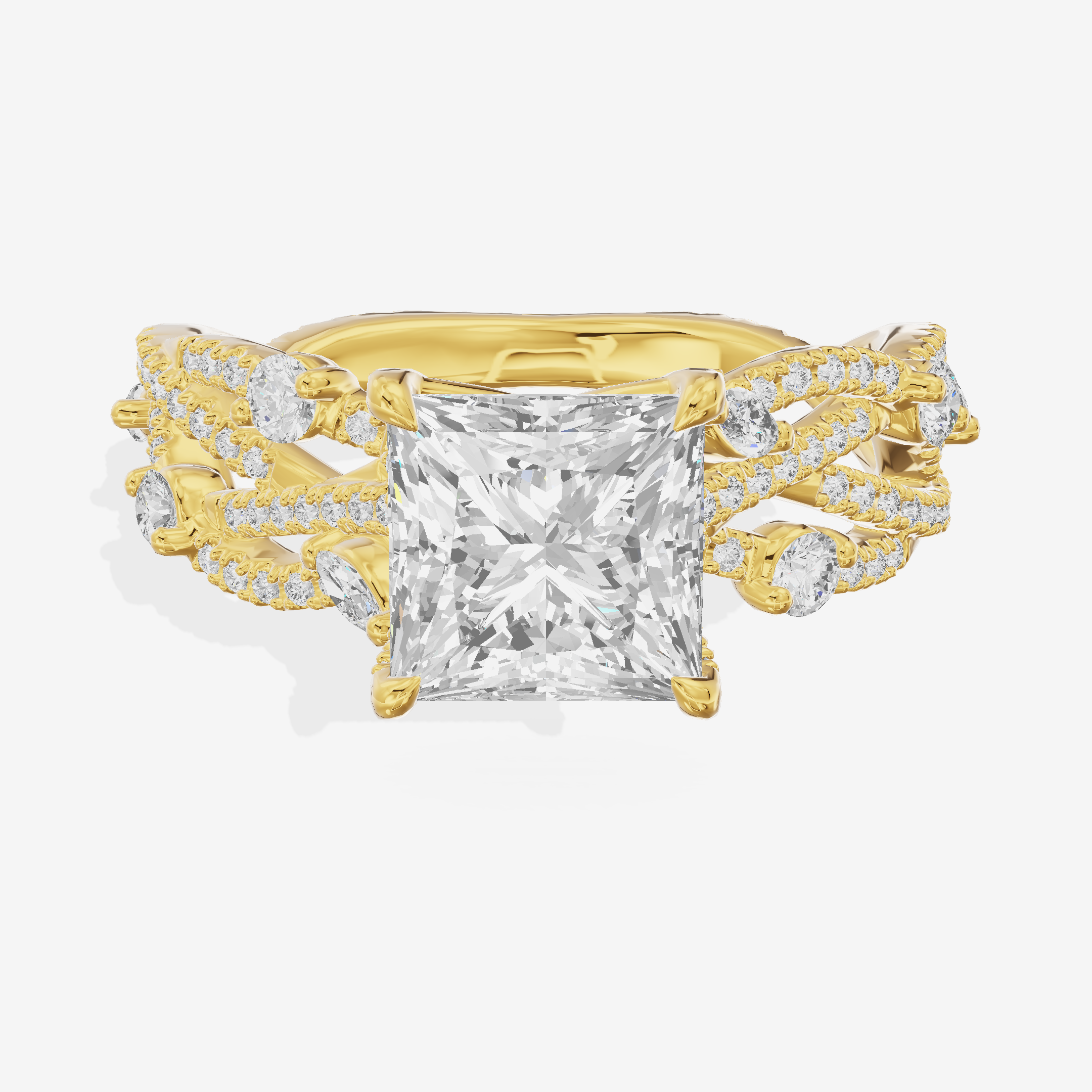 One of One Petite Princess Engagement Ring with Side Stones (1/4 ct. tw.) in 14K Yellow Gold