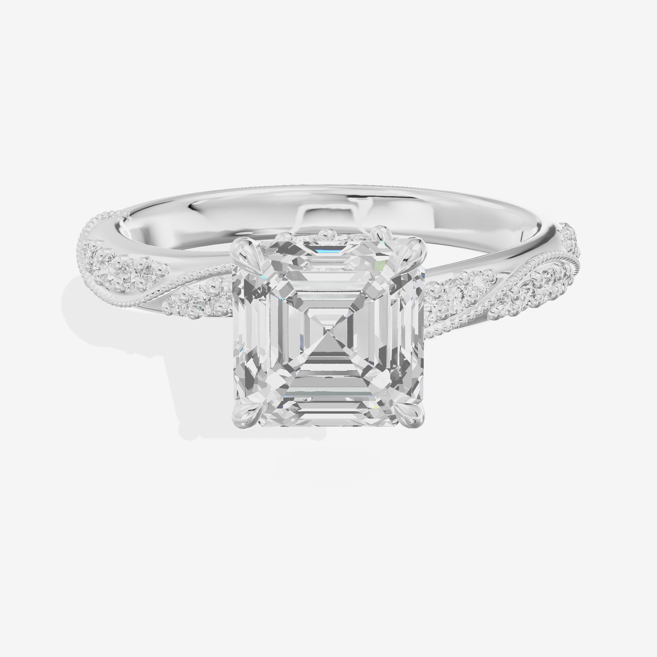 Lustrous Selenia Asscher Engagement Ring with Side Stones (1/4 ct. tw.) in 14K White Gold