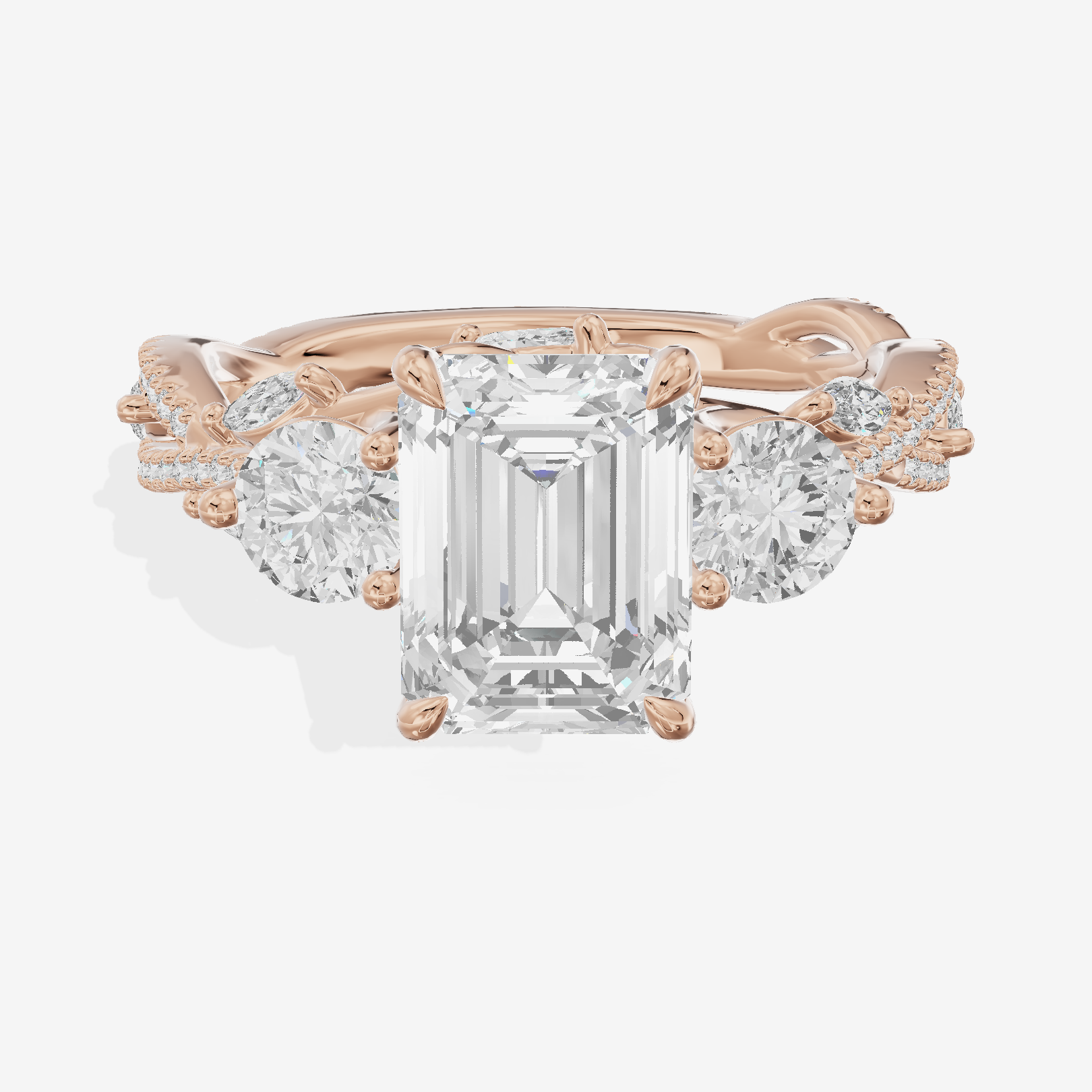 Classic Coeurine Three Stone Emerald Engagement Ring (3/5 ct. tw.) in 14K Rose Gold