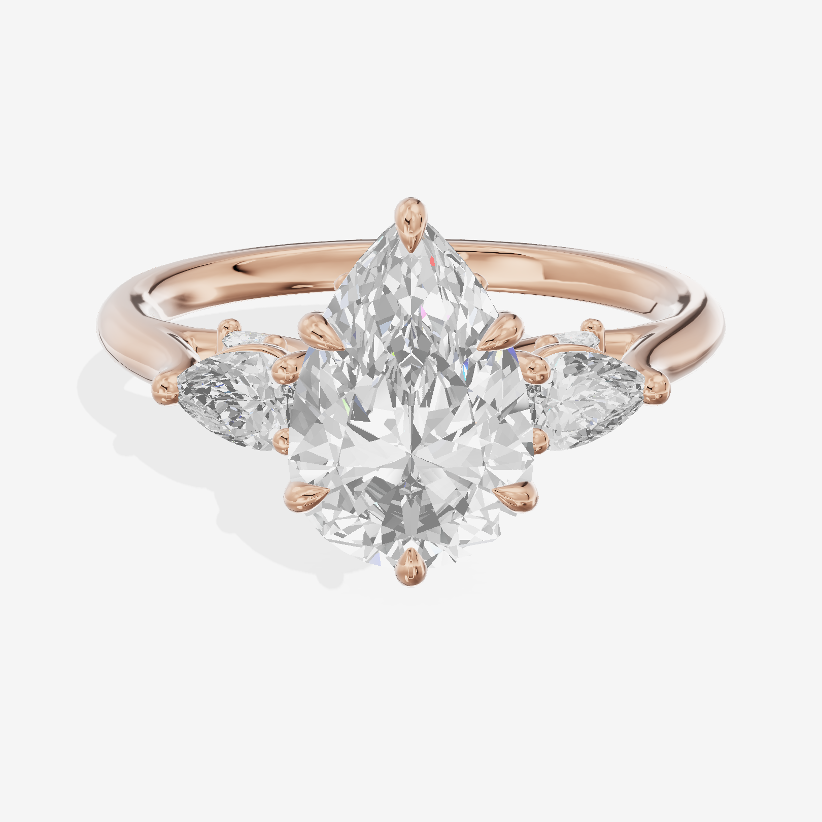 Classic Vowsae Three Stone Pear Engagement Ring (3/5 ct. tw.) in 18K Rose Gold