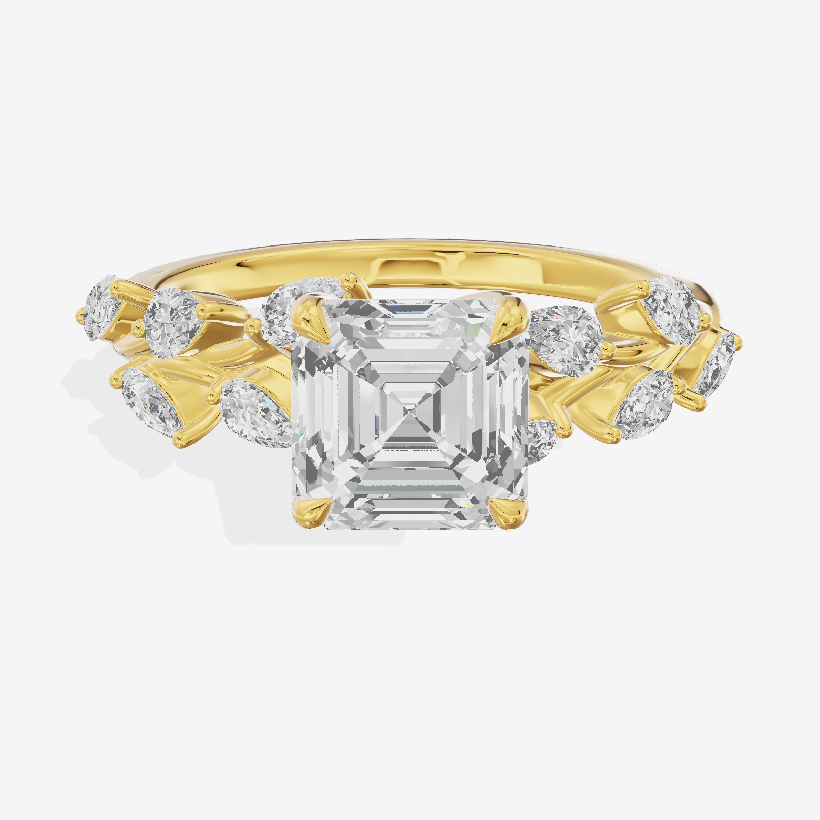 Classic Promezza Asscher Engagement Ring with Side Stones (1/2 ct. tw.) in 18K Yellow Gold