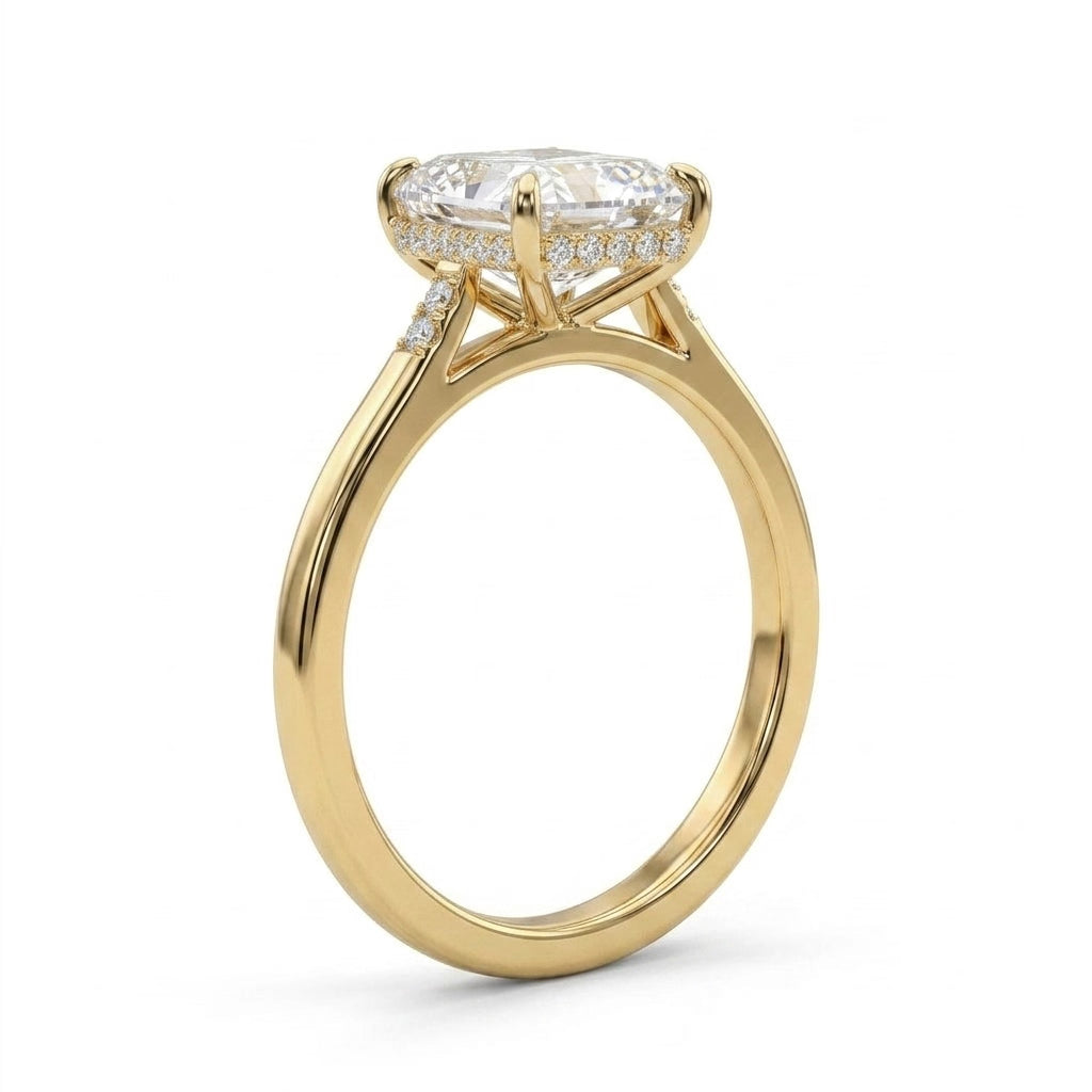 Hidden Halo Pavé Cushion Engagement Ring (3.03 ct. tw.) in 14K Yellow Gold