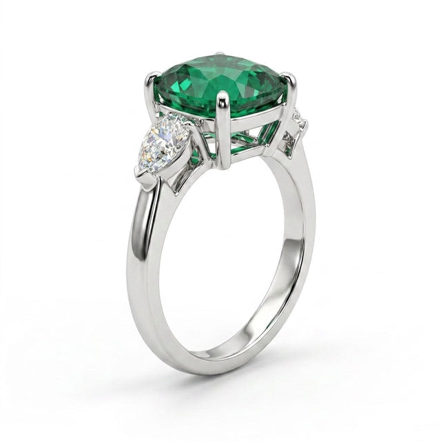 Three Stone Cushion Engagement Ring (3.91 ct. tw.) in 18K White Gold
