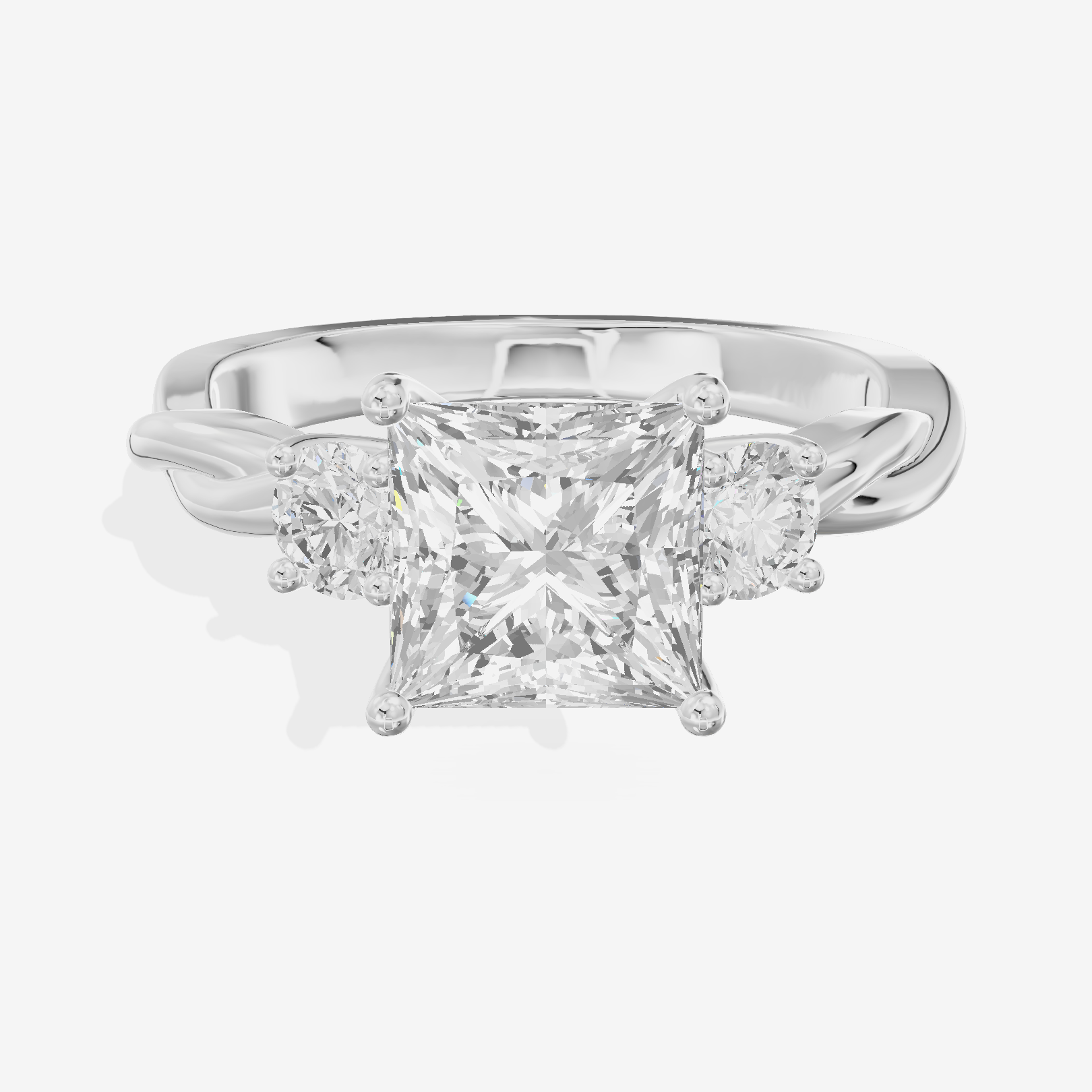Twined Triade Princess Three Stone Engagement Ring (1/4 ct. tw.) in 18K White Gold
