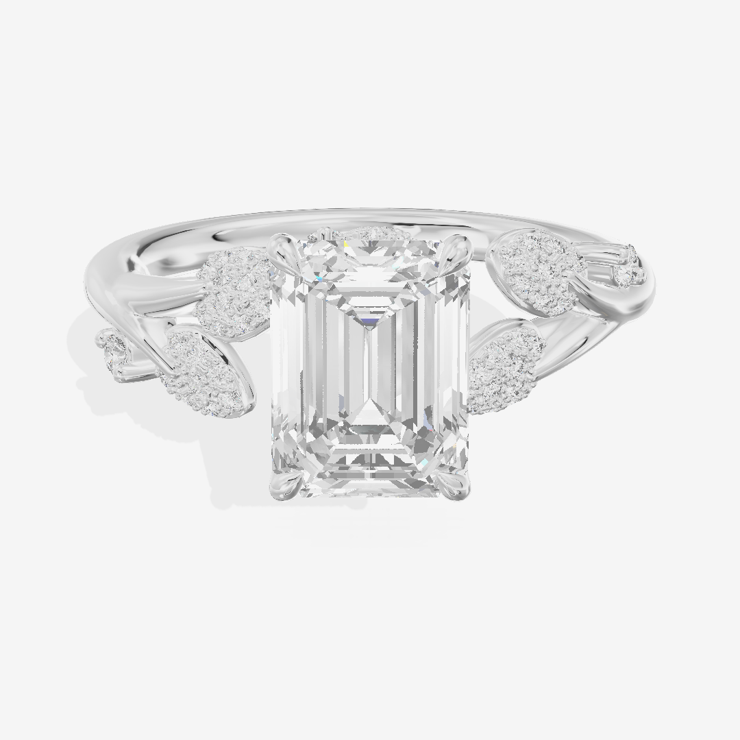 Lightwoven Emerald Engagement Ring with Side Stones (1/6 ct. tw.) in 14K White Gold