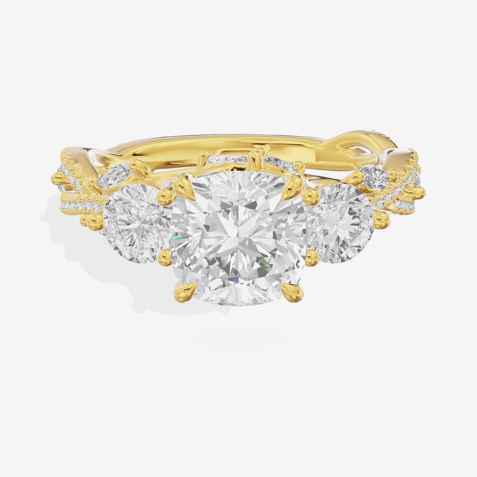 Classic Coeurine Three Stone Cushion Engagement Ring (3/5 ct. tw.) in 18K Yellow Gold