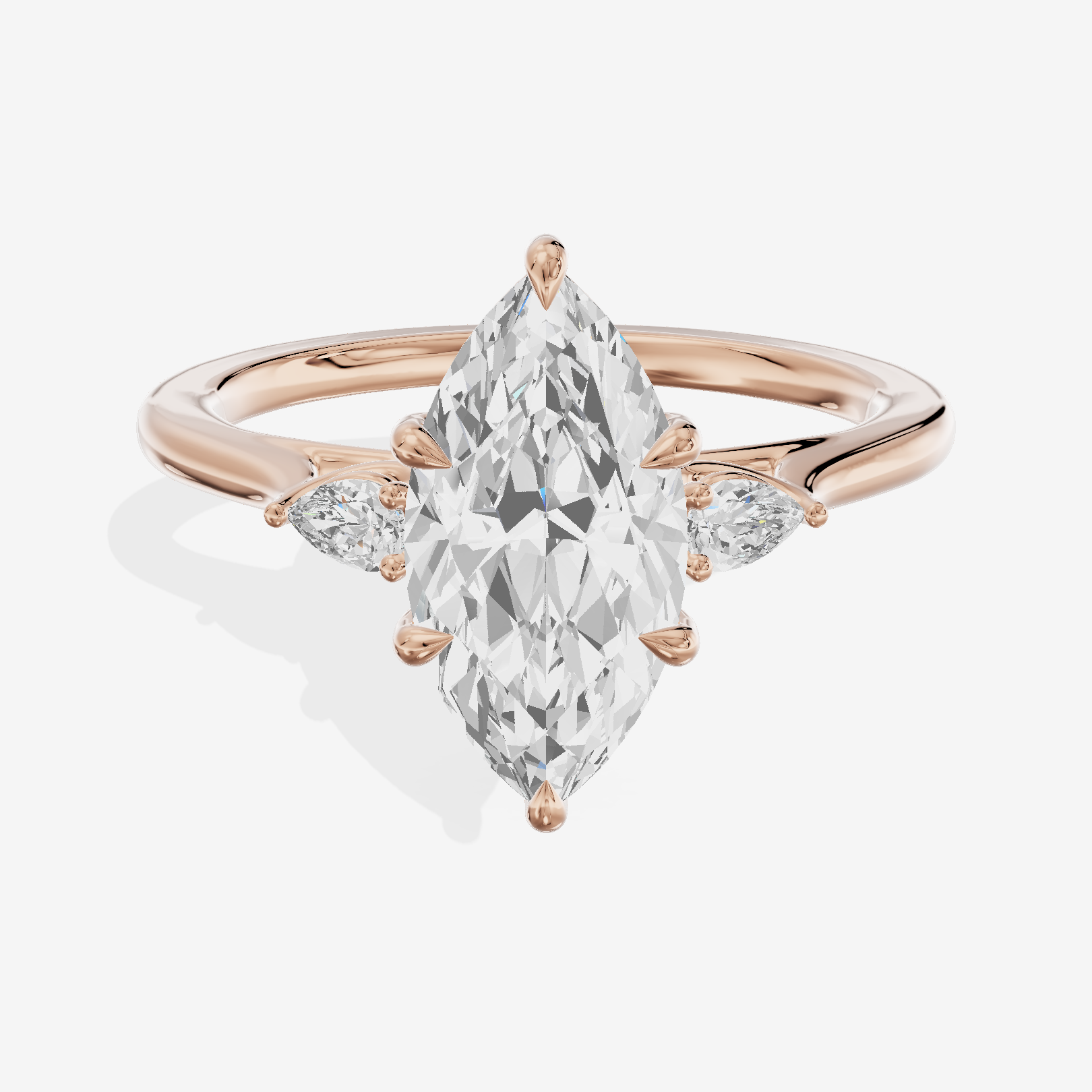 Triade Marquise Three Stone Engagement Ring (1/10 ct. tw.) in 18K Rose Gold