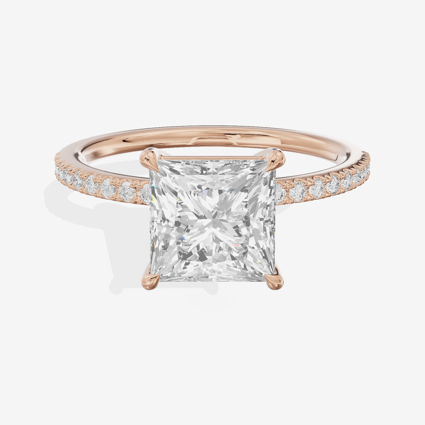 Tender Vowsae Princess Engagement Ring with Side Stones (1/8 ct. tw.) in 18K Rose Gold