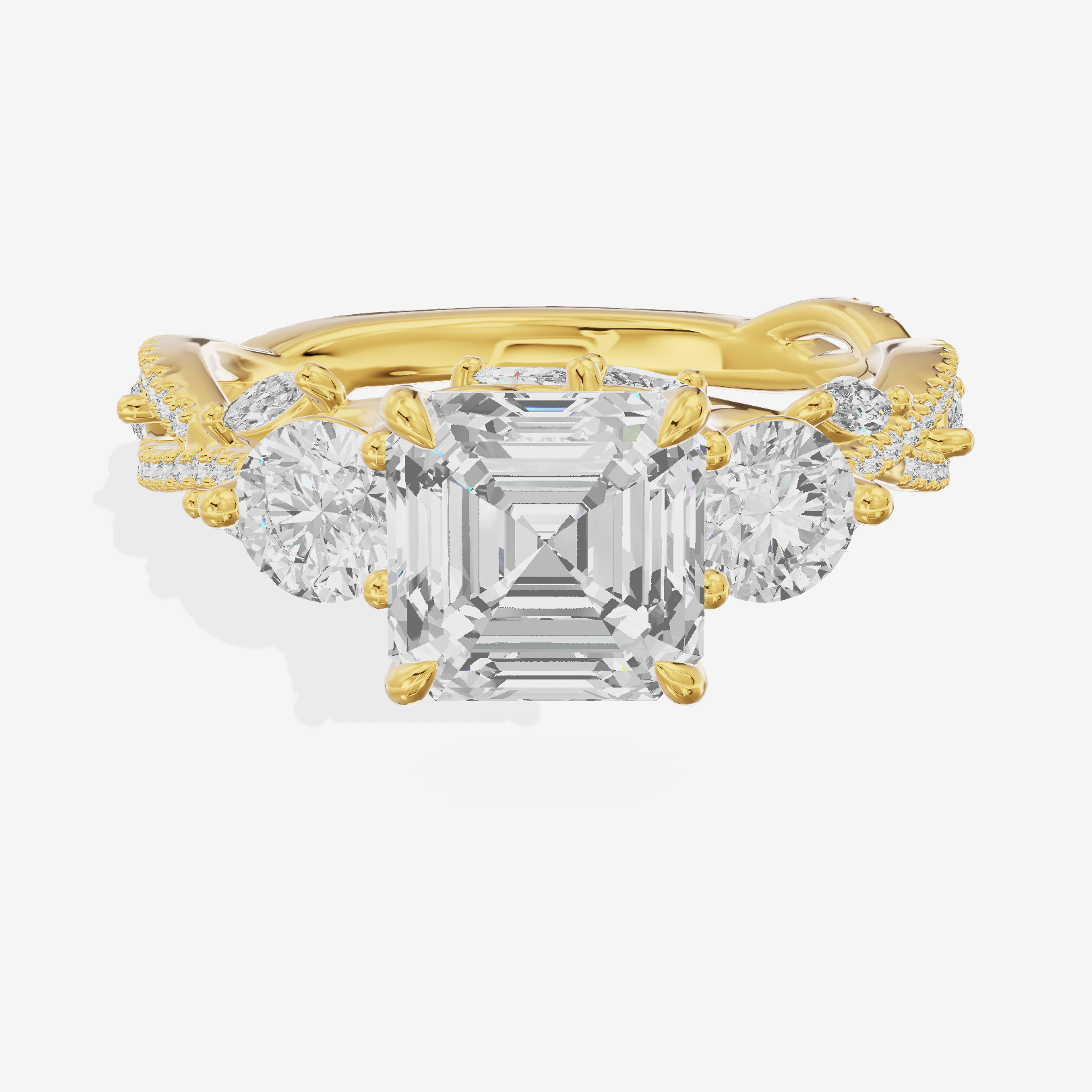 Classic Coeurine Three Stone Asscher Engagement Ring (3/5 ct. tw.) in 14K Yellow Gold