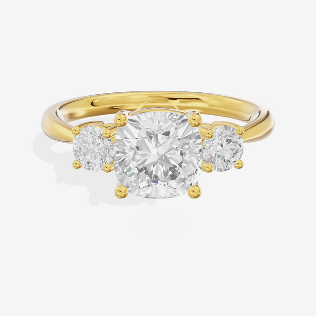Grand Sincere Three Stone Cushion Engagement Ring (1/3 ct. tw.) in 14K Yellow Gold
