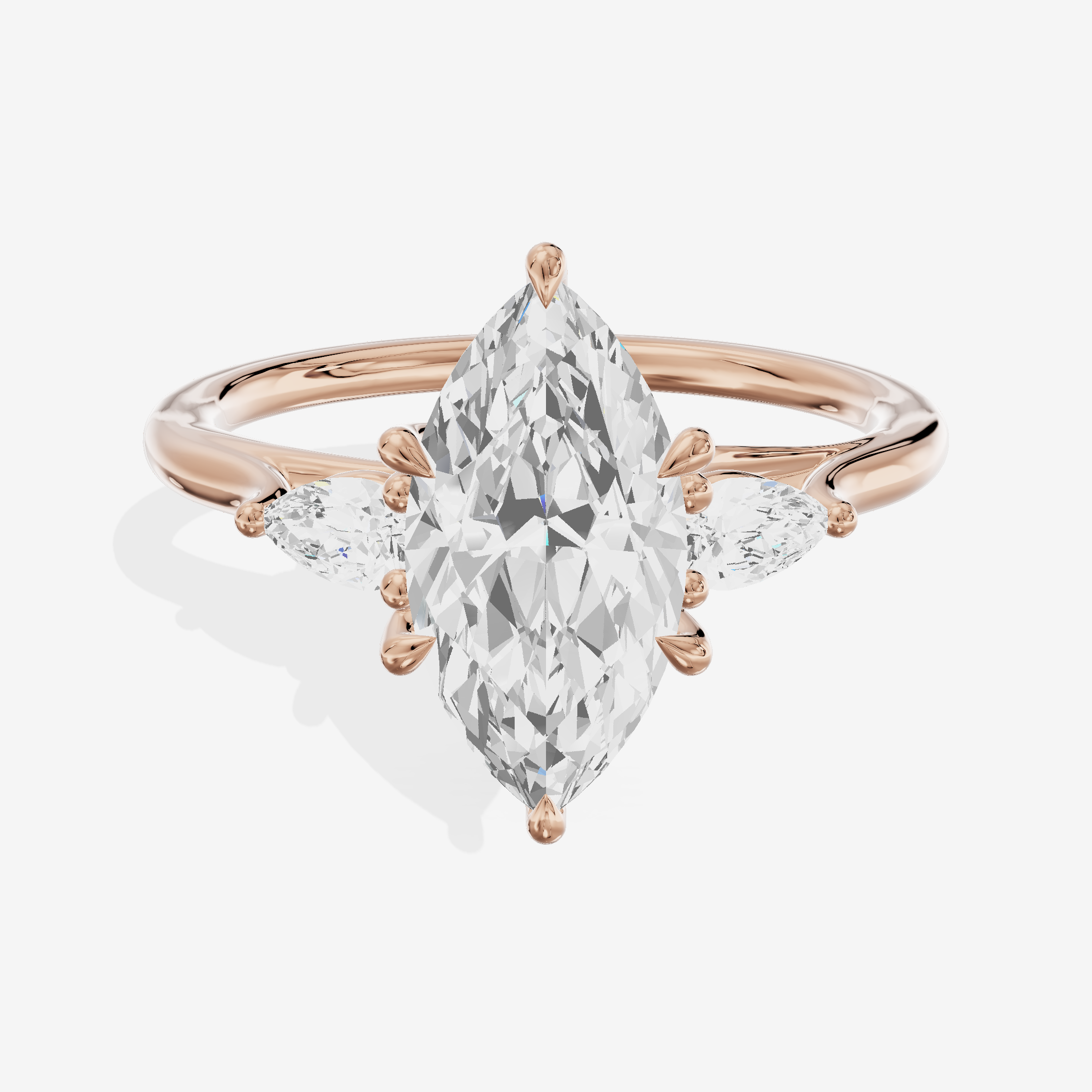 Classic Belovae Marquise Three Stone Engagement Ring (1/5 ct. tw.) in 14K Rose Gold