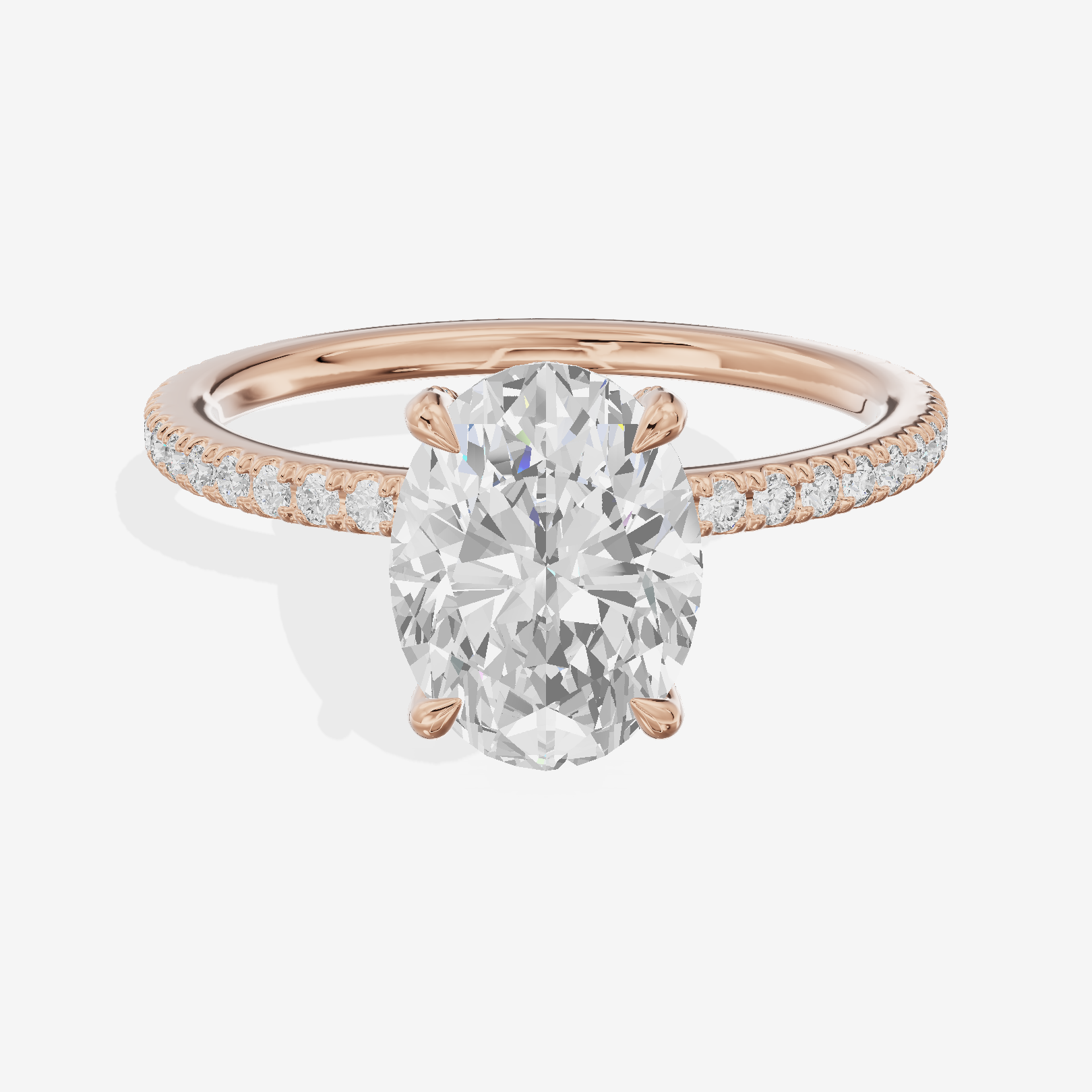 Lustrous Sincere Oval Engagement Ring with Side Stones (1/3 ct. tw.) in 14K Rose Gold