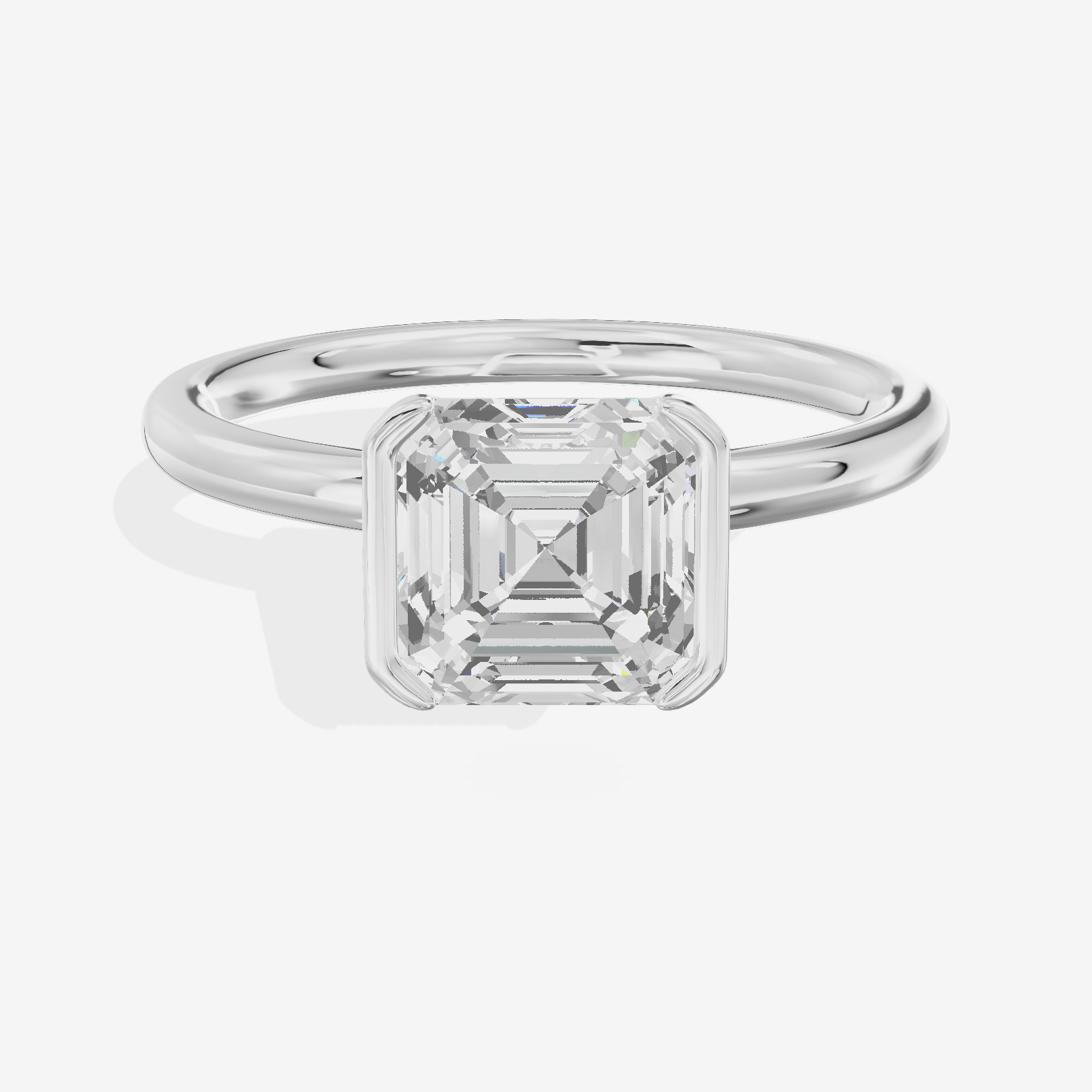 Sincere Bezel 1.8mm Asscher Solitaire Engagement Ring in 14K White Gold