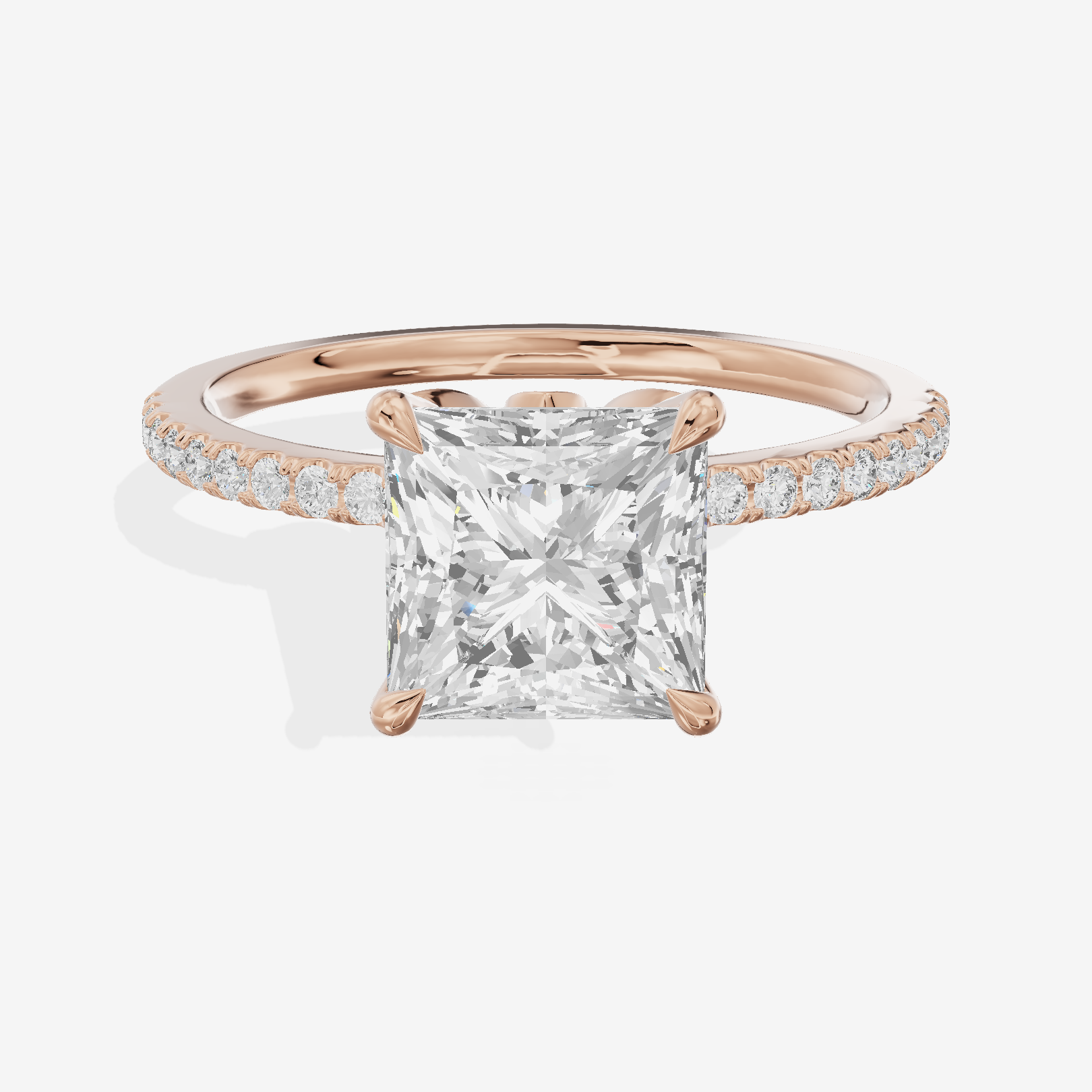 Luxe Coeurine Princess Engagement Ring with Side Stones (1/5 ct. tw.) in 18K Rose Gold