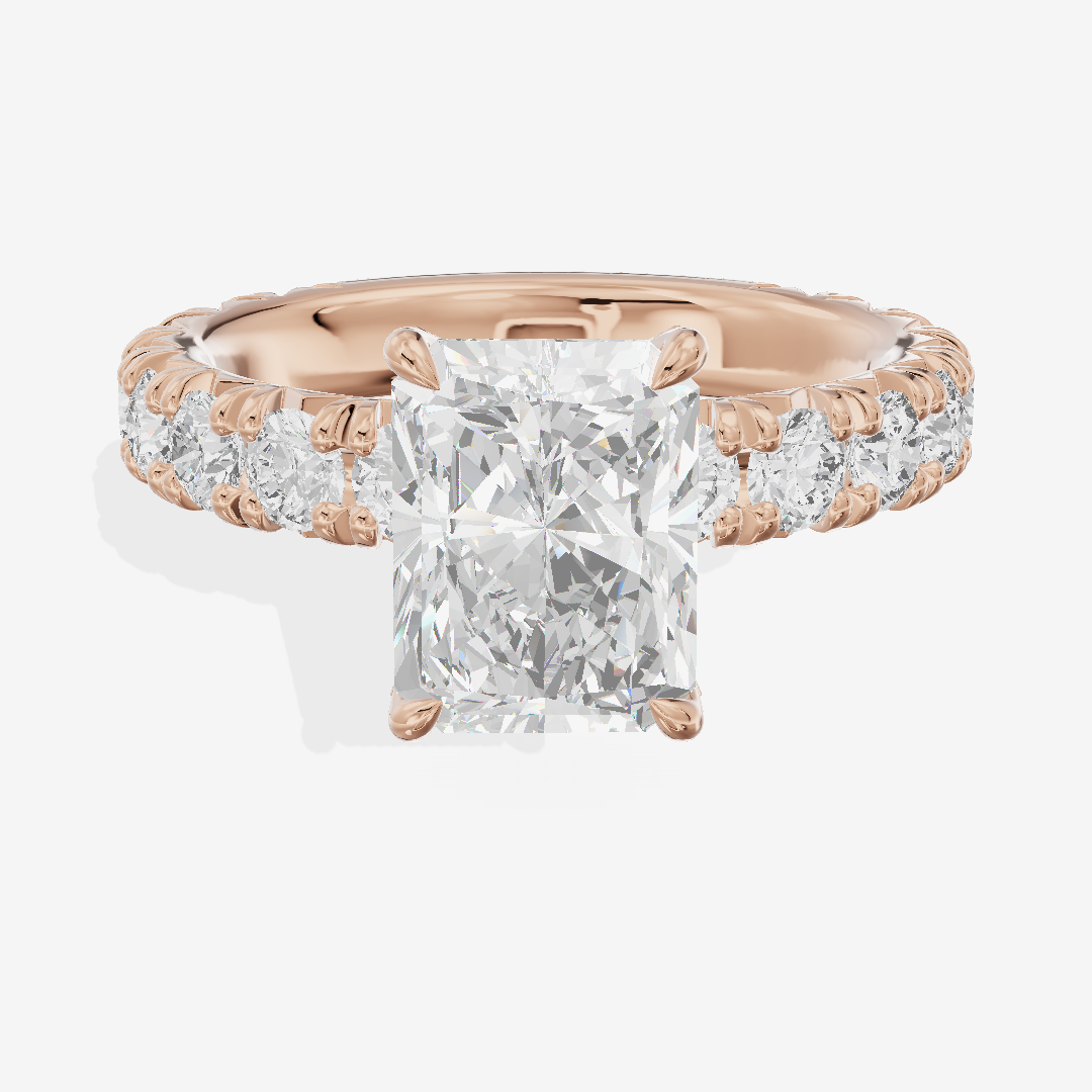 Crowned Sincere Radiant Engagement Ring with Side Stones (3/4 ct. tw.) in 14K Rose Gold