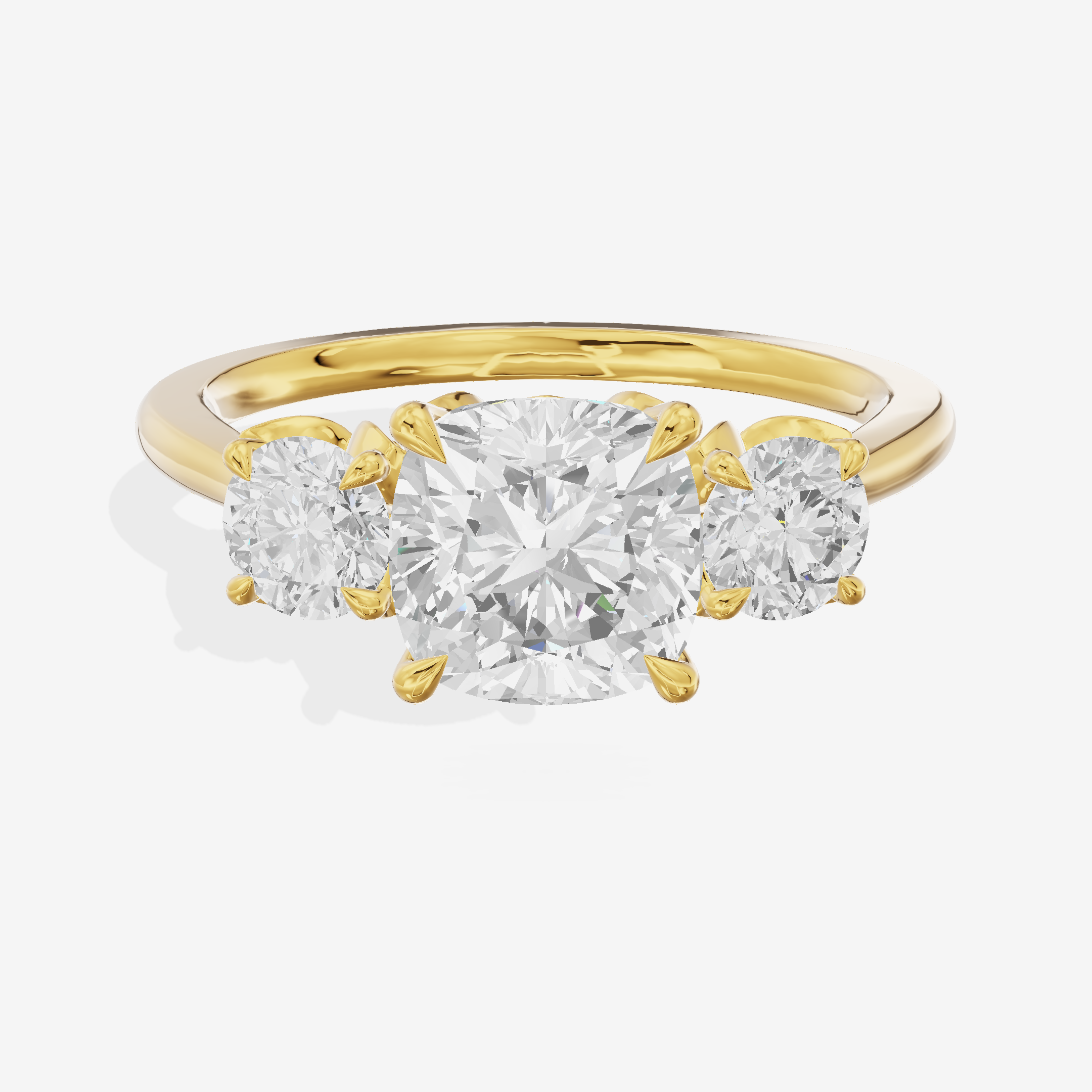 Modern Sincere Three Stone Cushion Engagement Ring (1/2 ct. tw.) in 14K Yellow Gold