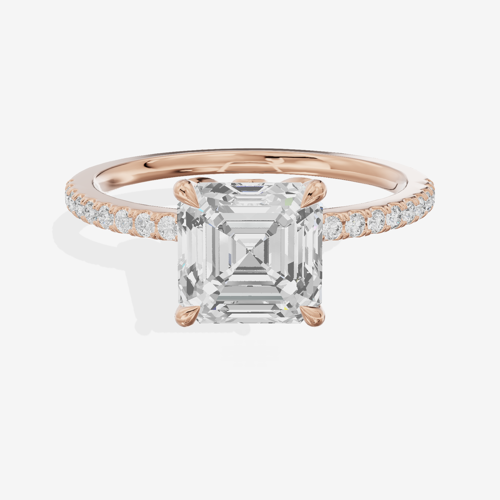 Luxe Coeurine Asscher Engagement Ring with Side Stones (1/5 ct. tw.) in 18K Rose Gold