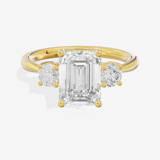 Grand Sincere Three Stone Emerald Engagement Ring (1/3 ct. tw.) in 14K Yellow Gold