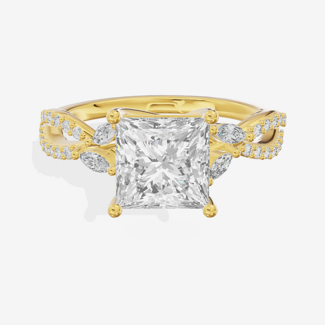 Luxe Lumera Princess Engagement Ring with Side Stones (1/4 ct. tw.) in 18K Yellow Gold