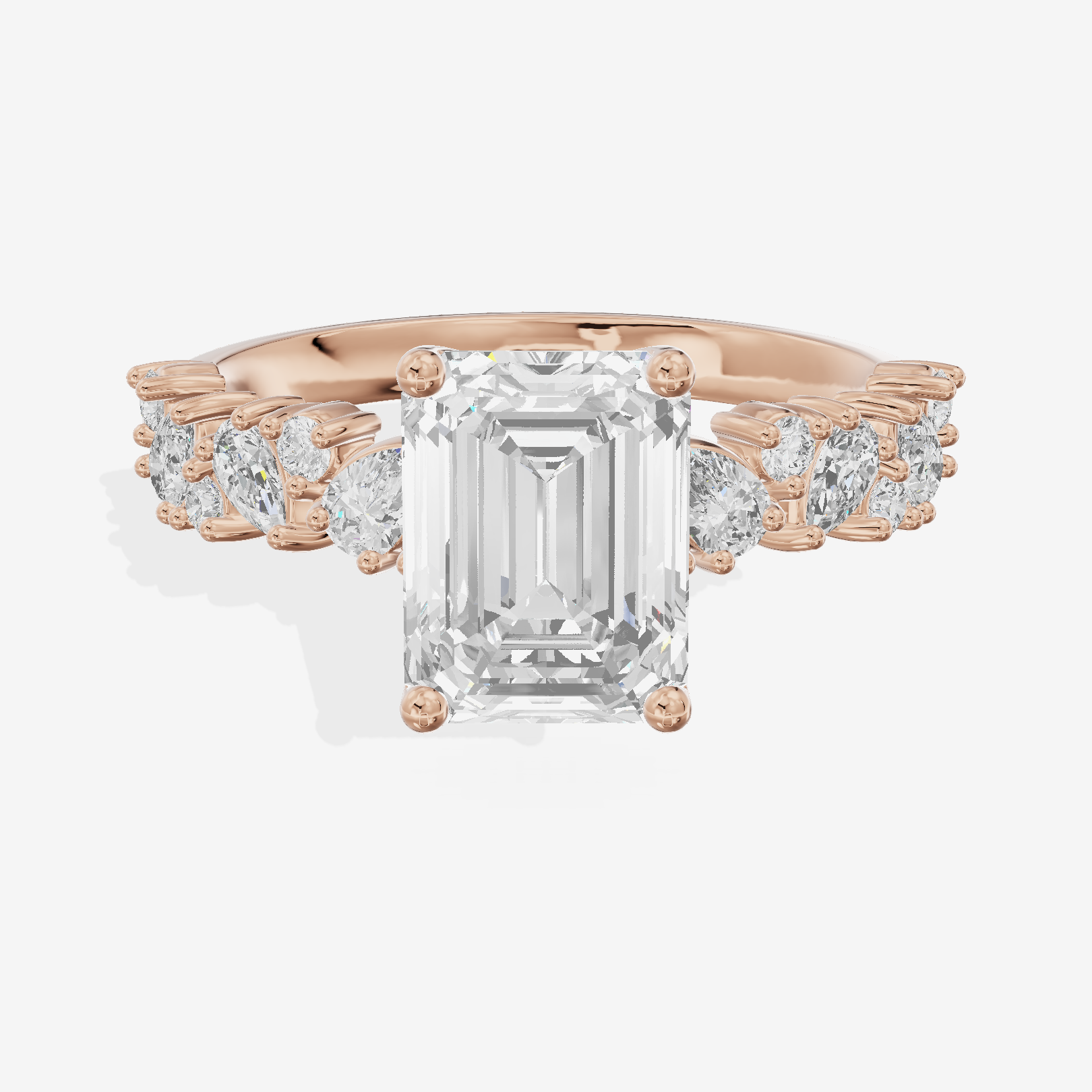 Bowed Vowsae Emerald Engagement Ring with Side Stones (2/5 ct. tw.) in 18K Rose Gold