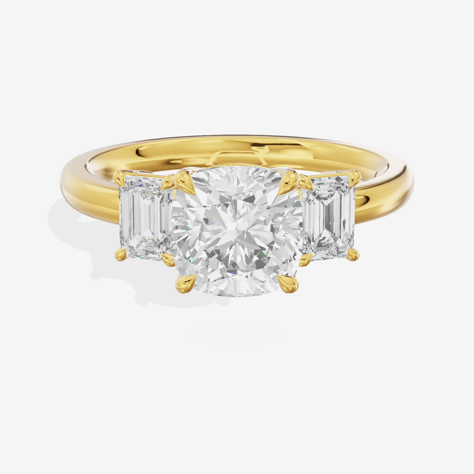 Petite Coeurine Three Stone Cushion Engagement Ring (1/5 ct. tw.) in 14K Yellow Gold