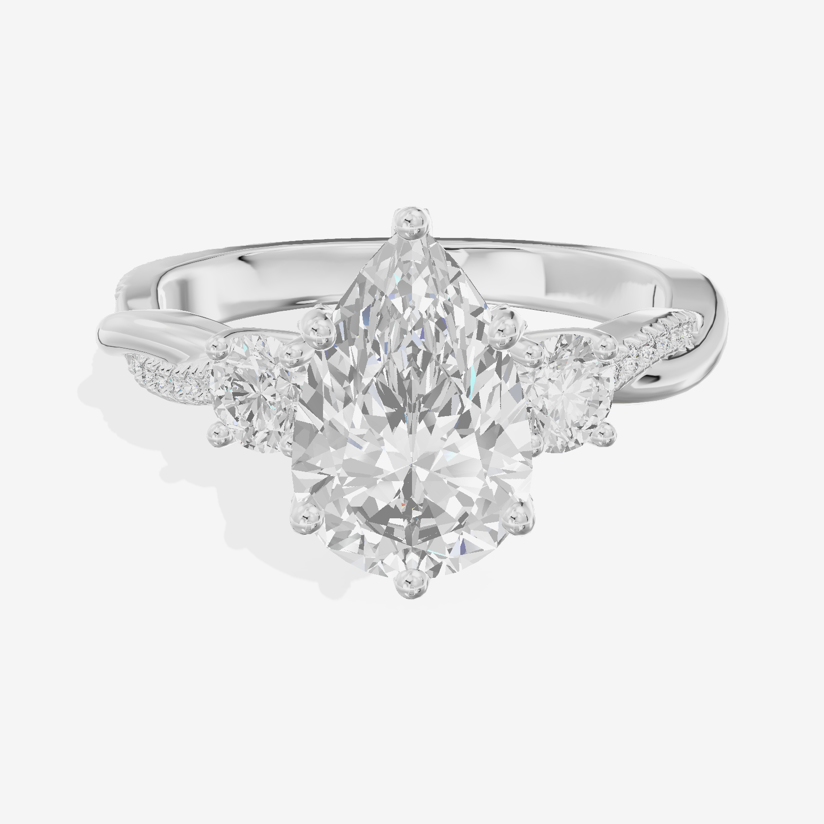 Promezza Three Stone Pear Engagement Ring (1/10 ct. tw.) in 14K White Gold