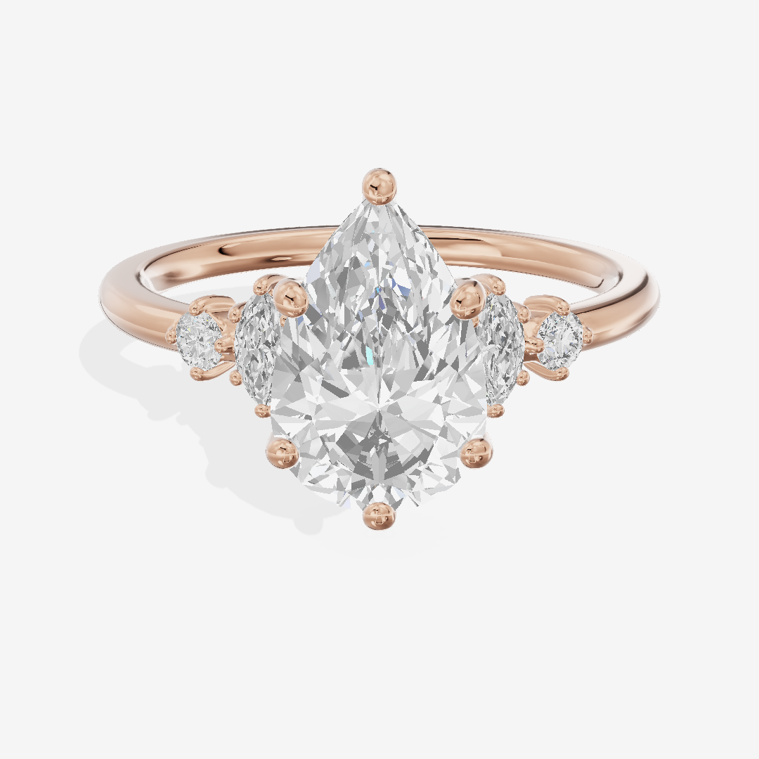 Hallowed Halcyon Pear Engagement Ring with Side Stones (1/6 ct. tw.) in 14K Rose Gold