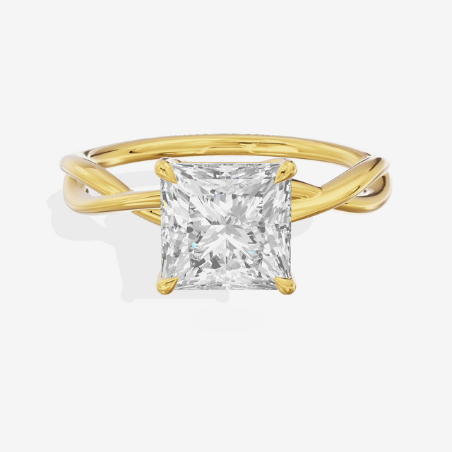 Twined Sincere Princess Twisted Engagement Ring in 18K Yellow Gold