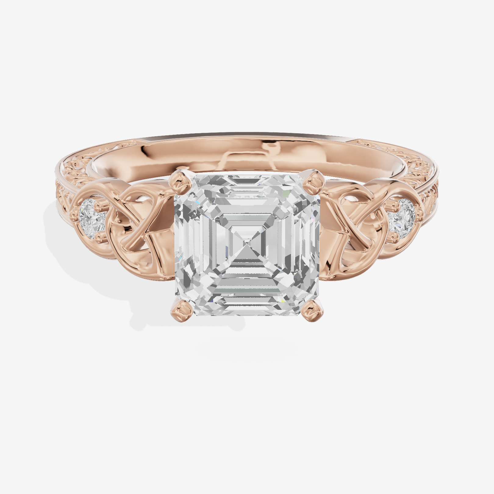 Tender Heartline Asscher Engagement Ring with Side Stones (1/10 ct. tw.) in 18K Rose Gold
