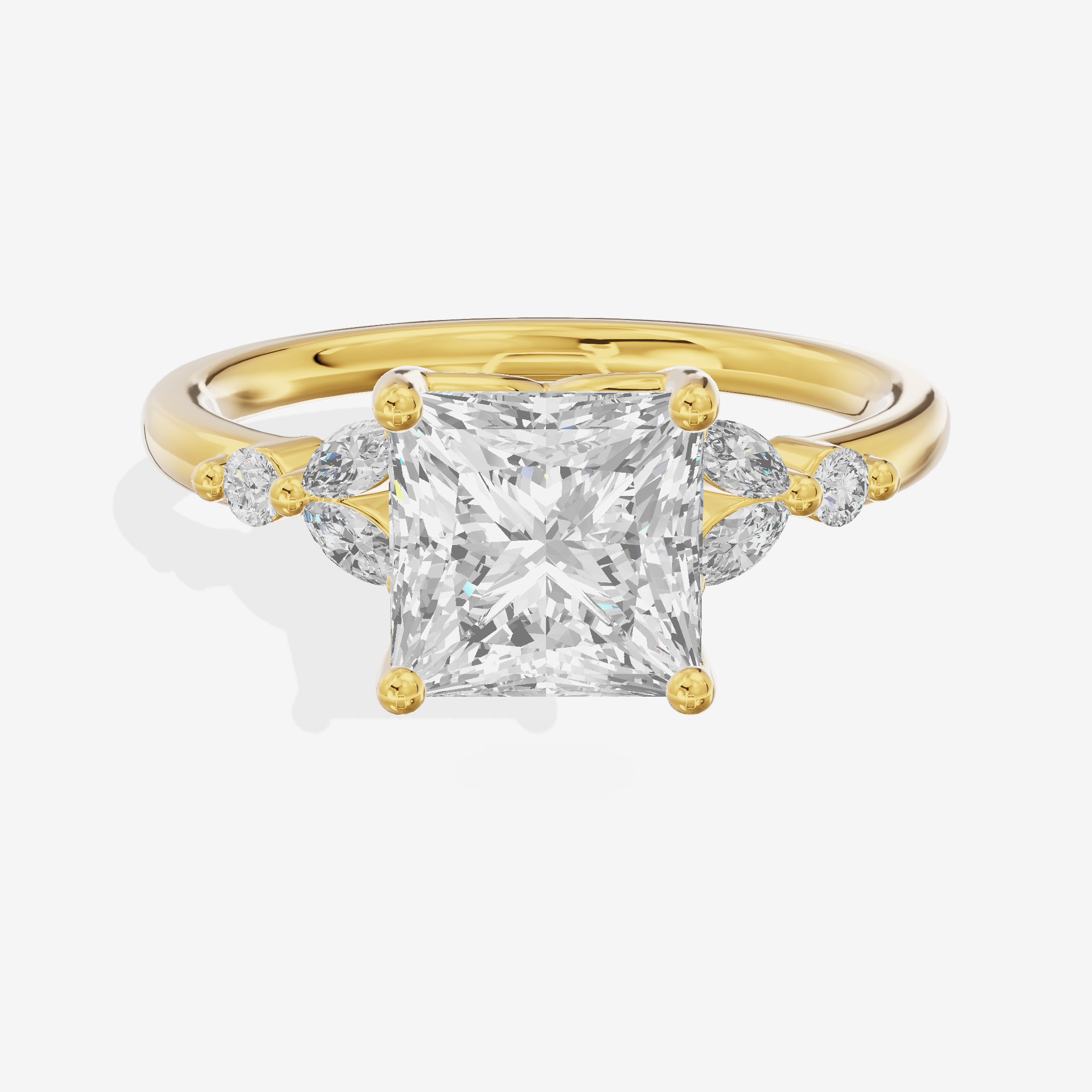 Luxe Coeurine Princess Engagement Ring with Side Stones (1/5 ct. tw.) in 14K Yellow Gold