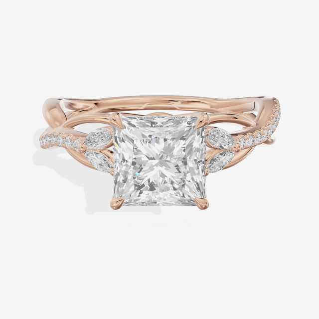 Lustrous Vowsae Princess Engagement Ring with Side Stones (1/5 ct. tw.) in 18K Rose Gold