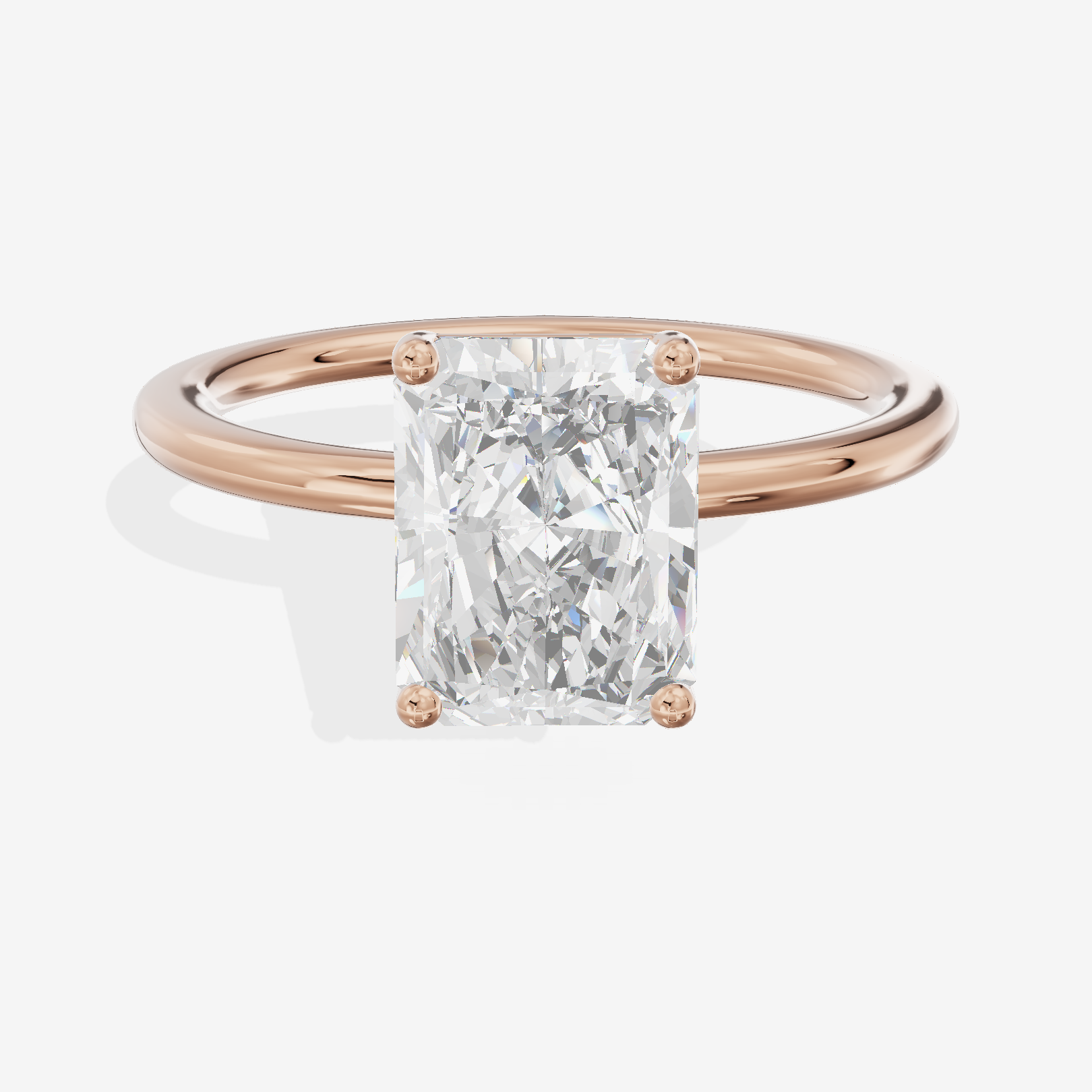 Crowned Vowsae 1.5mm Radiant Solitaire Engagement Ring in 14K Rose Gold