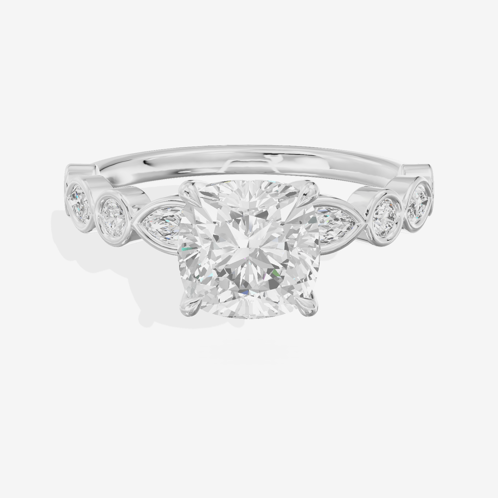 Tender Aurea Cushion Engagement Ring with Side Stones (1 ct. tw.) in 18K White Gold