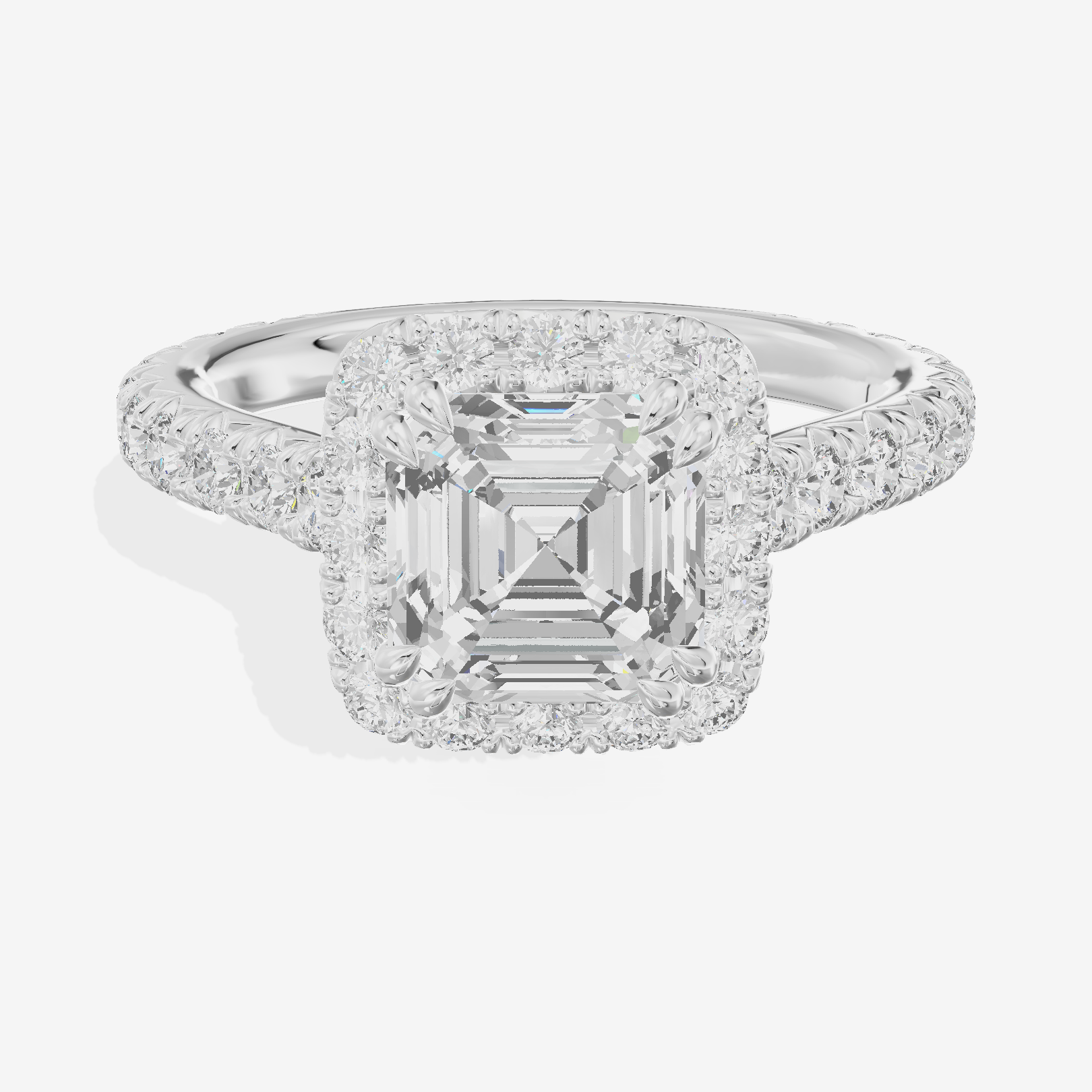Triade Halo Asscher Engagement Ring (1/15 ct. tw.) in 14K White Gold