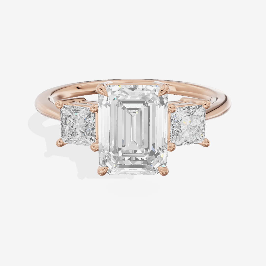 Belovae Anniversary Anniversary Emerald Three Stone Engagement Ring (1/2 ct. tw.) in 14K Rose Gold