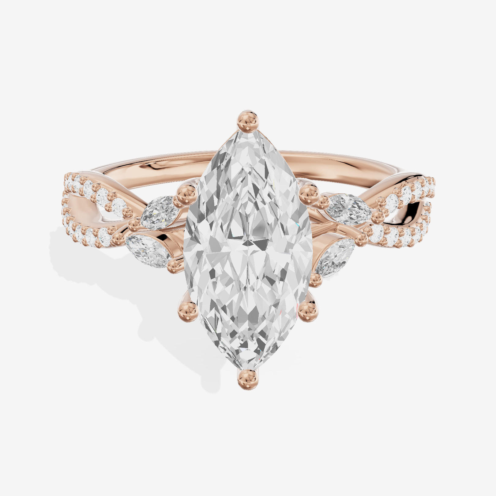 Luxe Lumera Marquise Engagement Ring with Side Stones (1/4 ct. tw.) in 18K Rose Gold