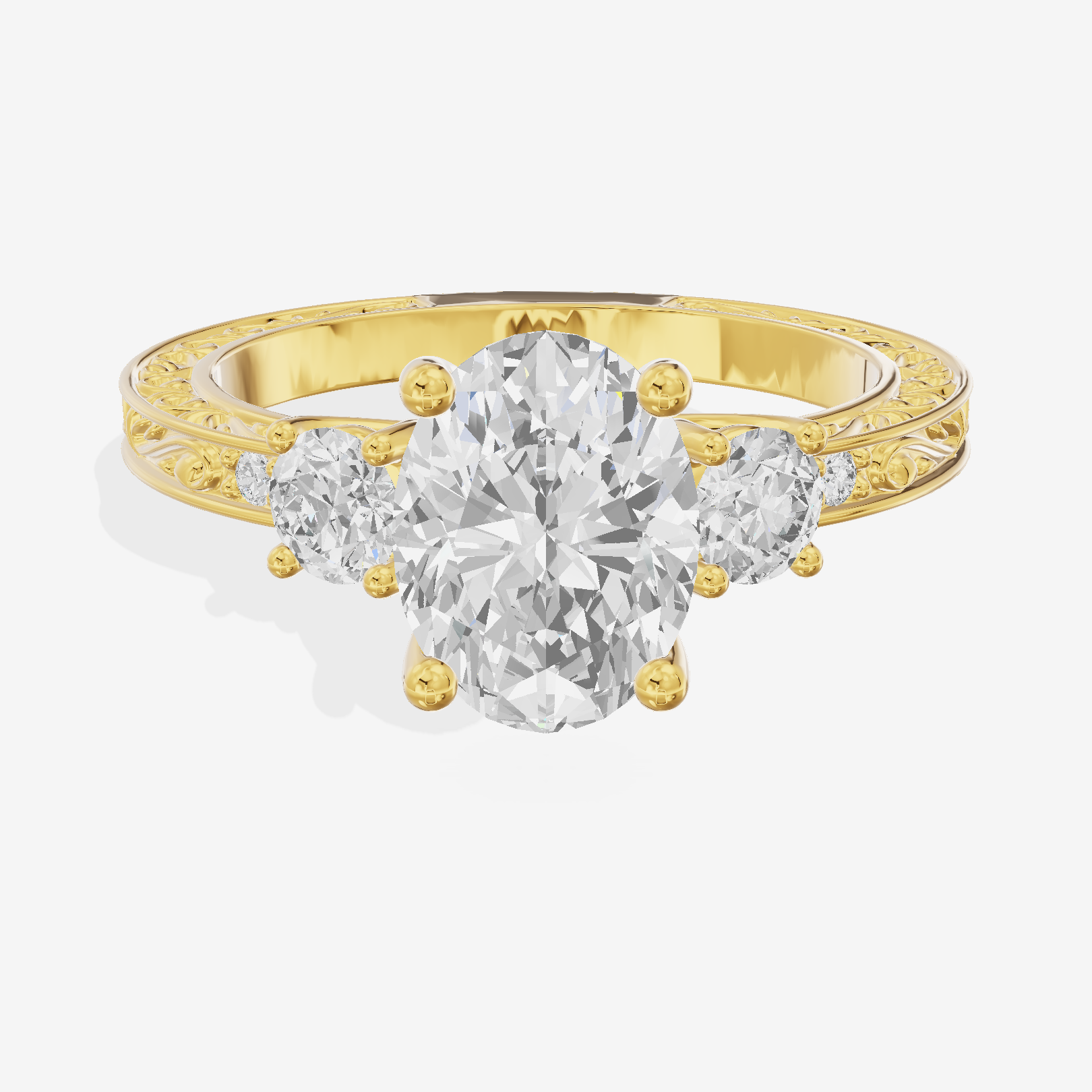 Petite Promezza Three Stone Oval Engagement Ring (2/5 ct. tw.) in 18K Yellow Gold