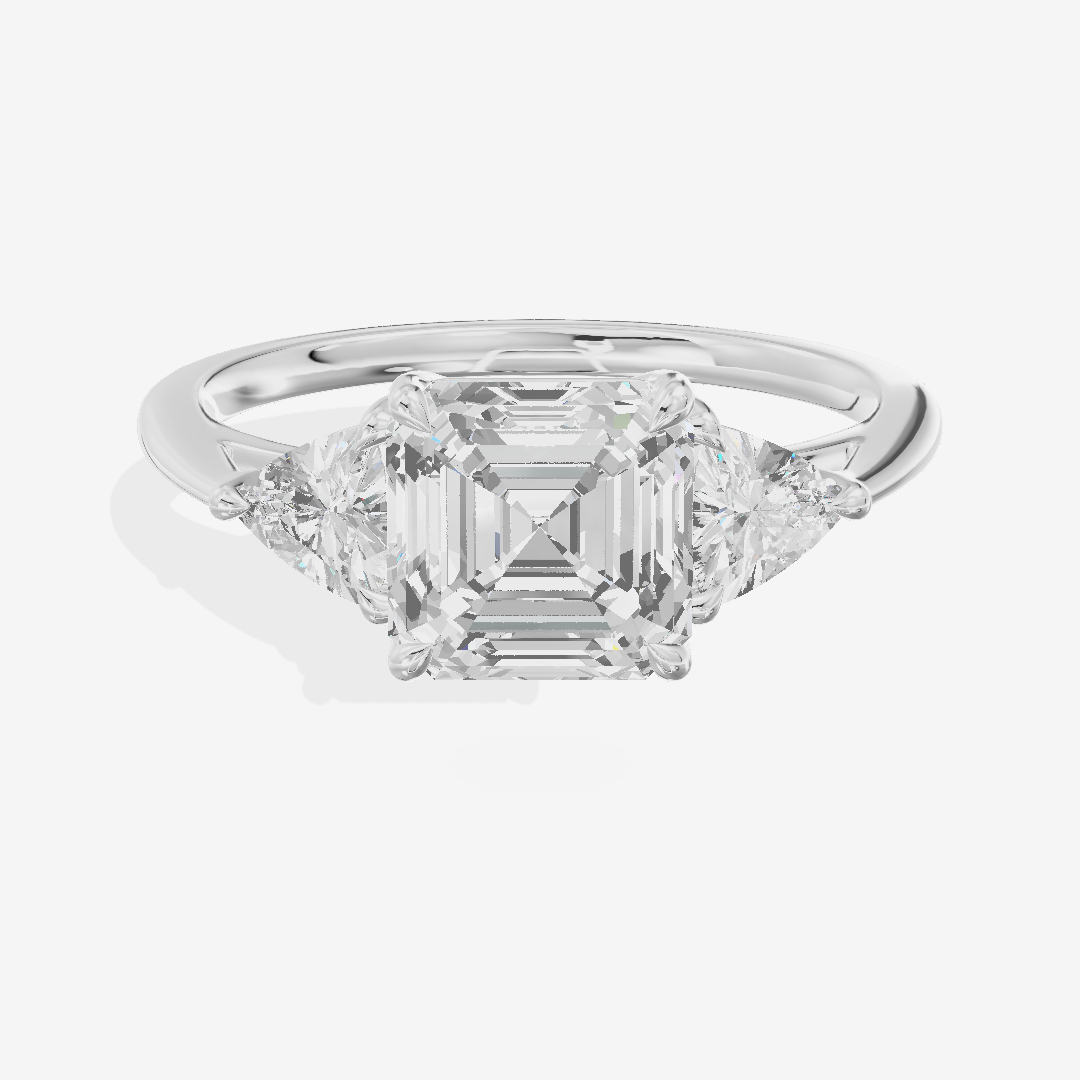 Luxe Coeurine Three Stone Asscher Engagement Ring (1/2 ct. tw.) in 14K White Gold