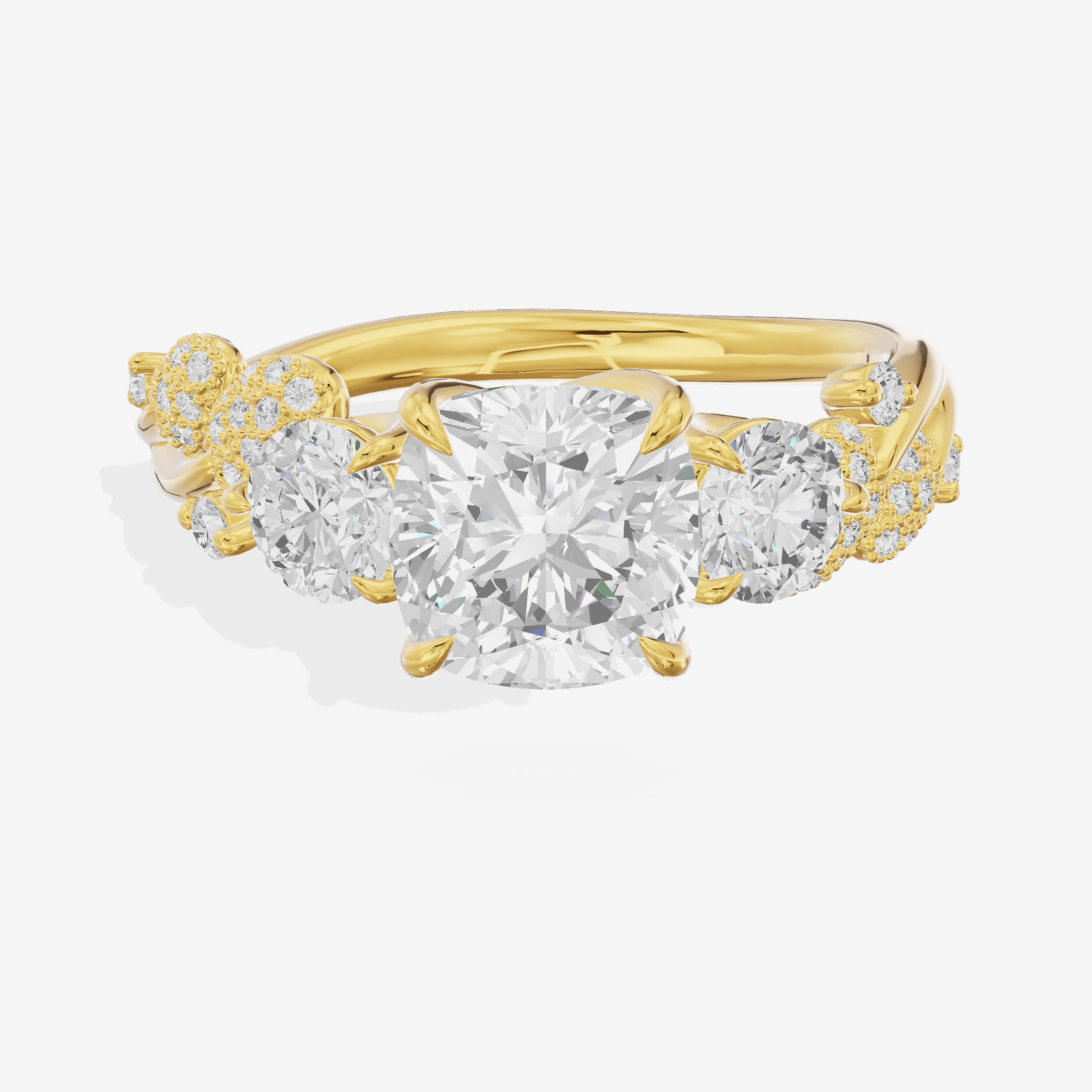 Modern Coeurine Three Stone Cushion Engagement Ring (1/2 ct. tw.) in 14K Yellow Gold