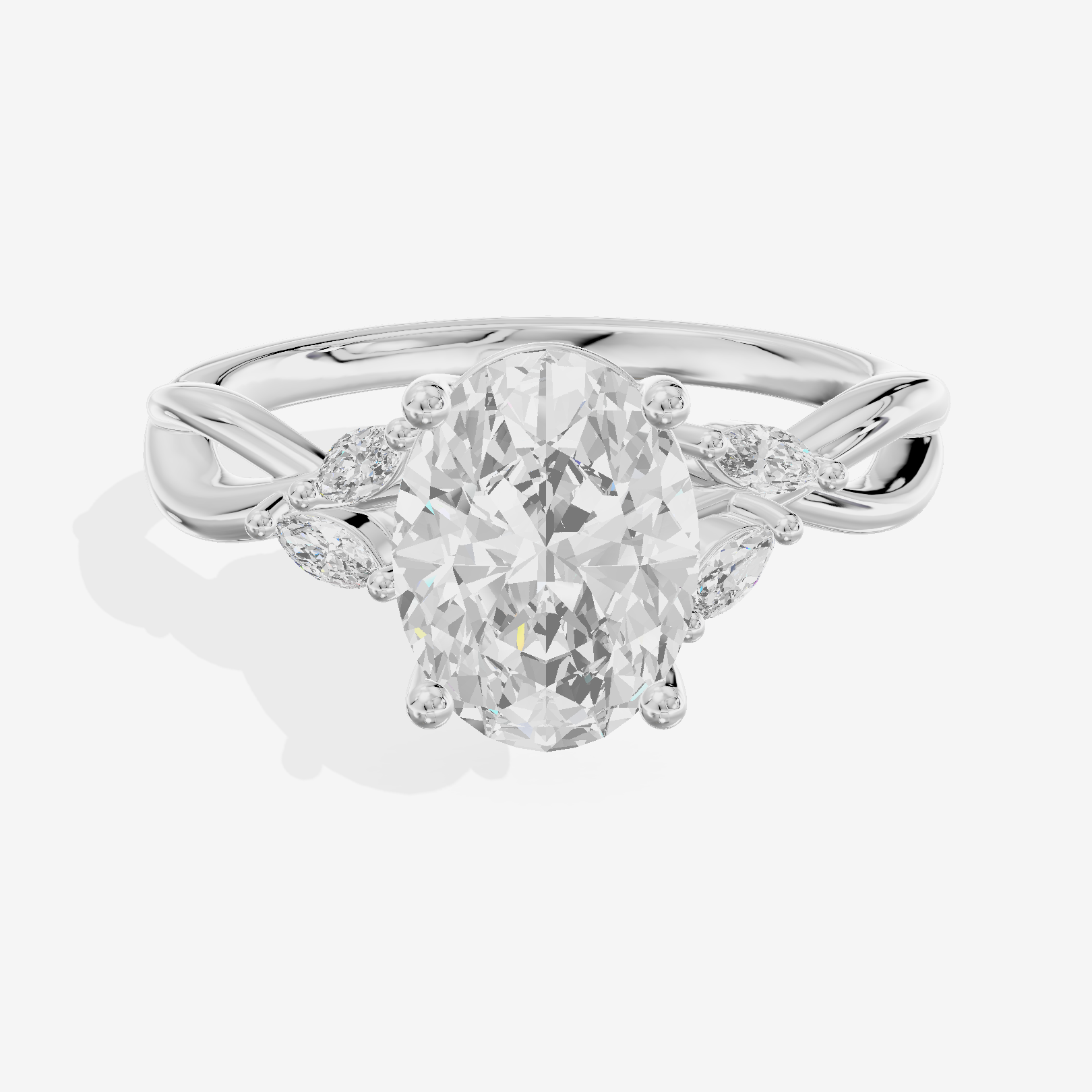 Vowsae Pavé Oval Engagement Ring with Side Stones (1/8 ct. tw.) in 18K White Gold