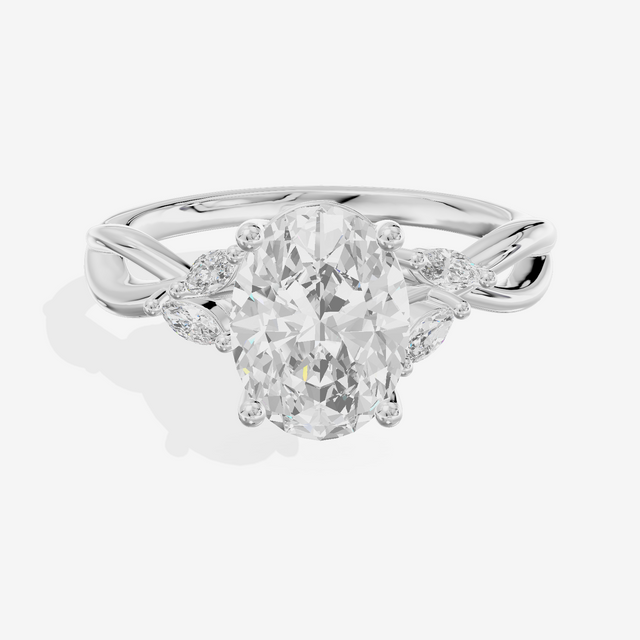 Vowsae Pavé Oval Engagement Ring with Side Stones (1/8 ct. tw.) in 18K White Gold