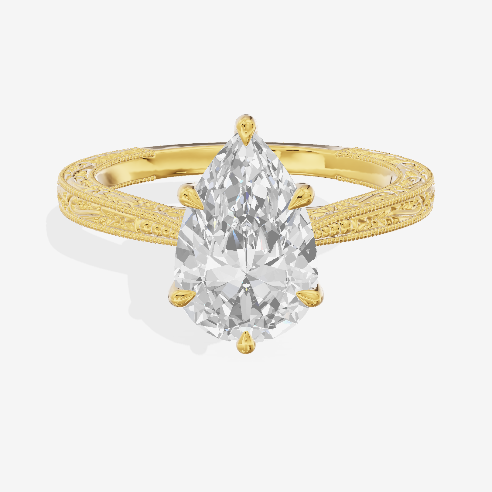 Vintage Vowsae Pear Engagement Ring in 18K Yellow Gold