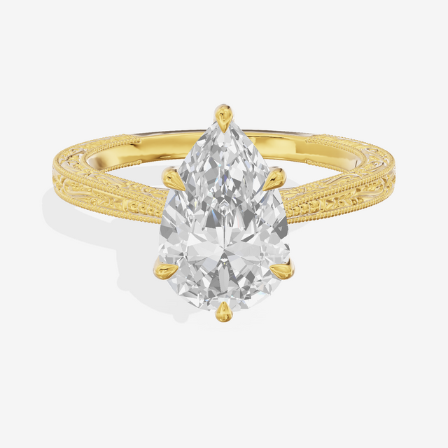 Vintage Vowsae Pear Engagement Ring in 18K Yellow Gold