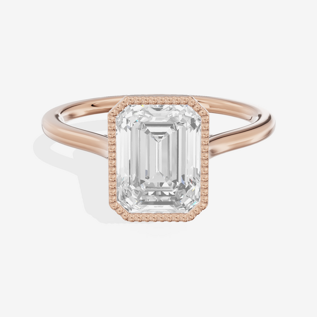 Modern Coeurine 1.5mm Emerald Bezel Engagement Ring in 14K Rose Gold