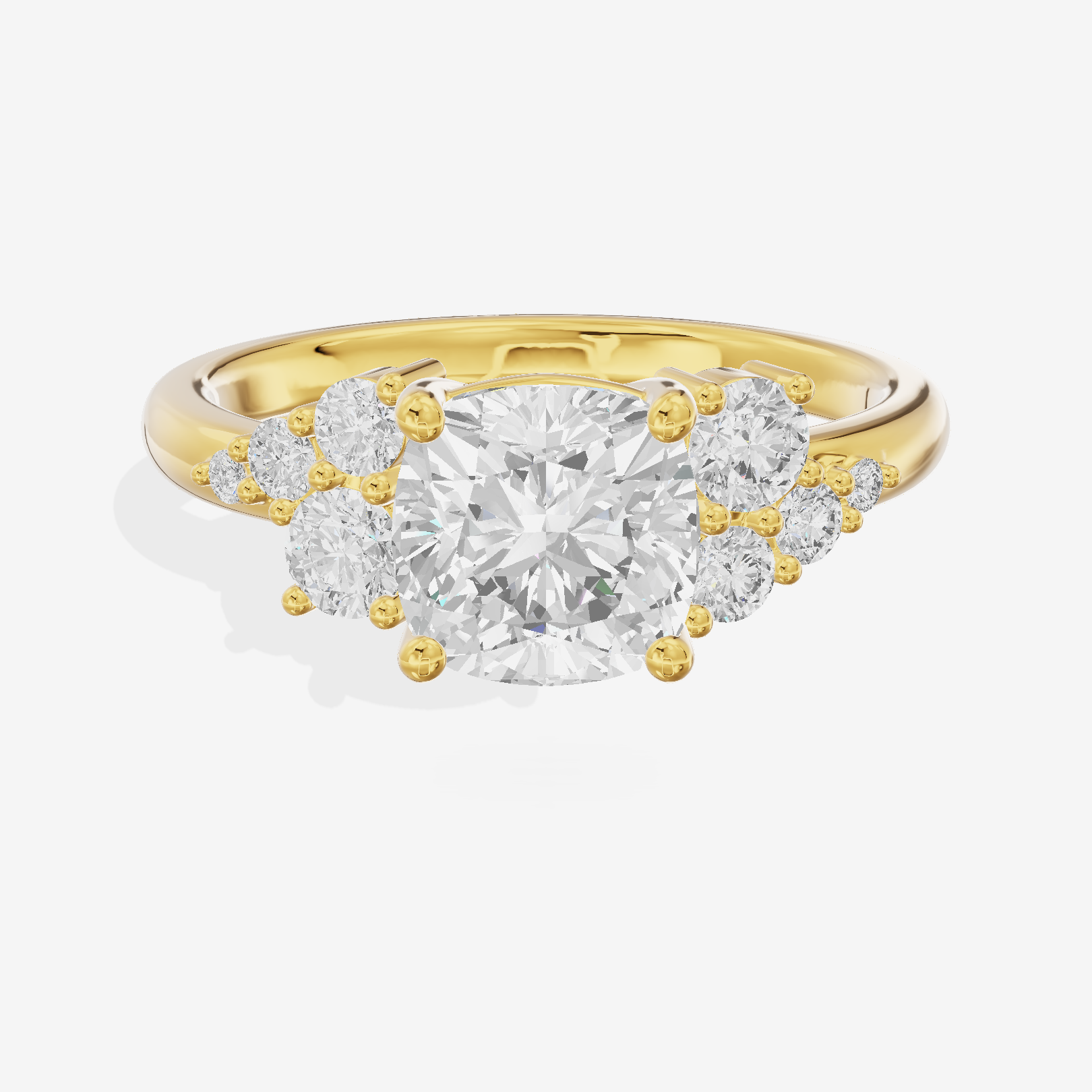 Modern Tender Cushion Engagement Ring with Side Stones (1/3 ct. tw.) in 14K Yellow Gold