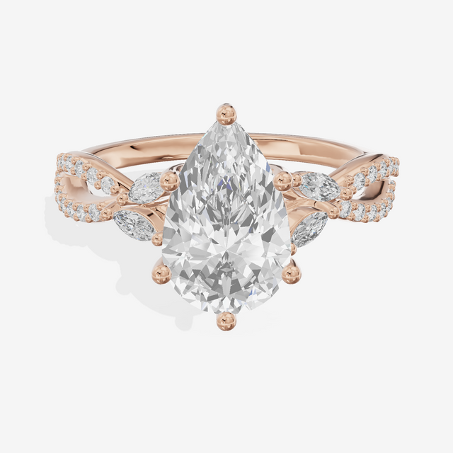 Luxe Lumera Pear Engagement Ring with Side Stones (1/4 ct. tw.) in 14K Rose Gold